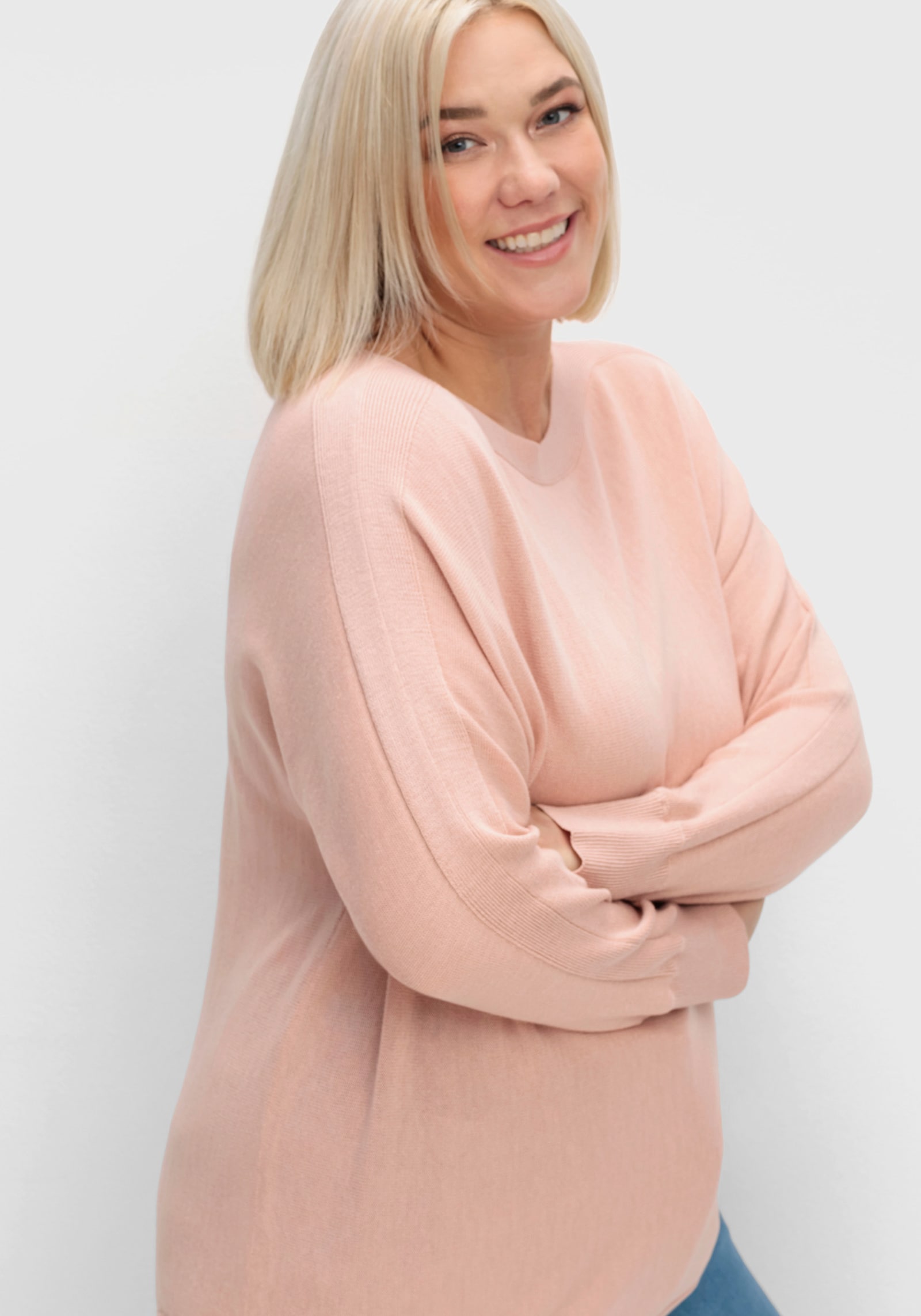 Langarm-Pullover in Jersey-Strick - puder