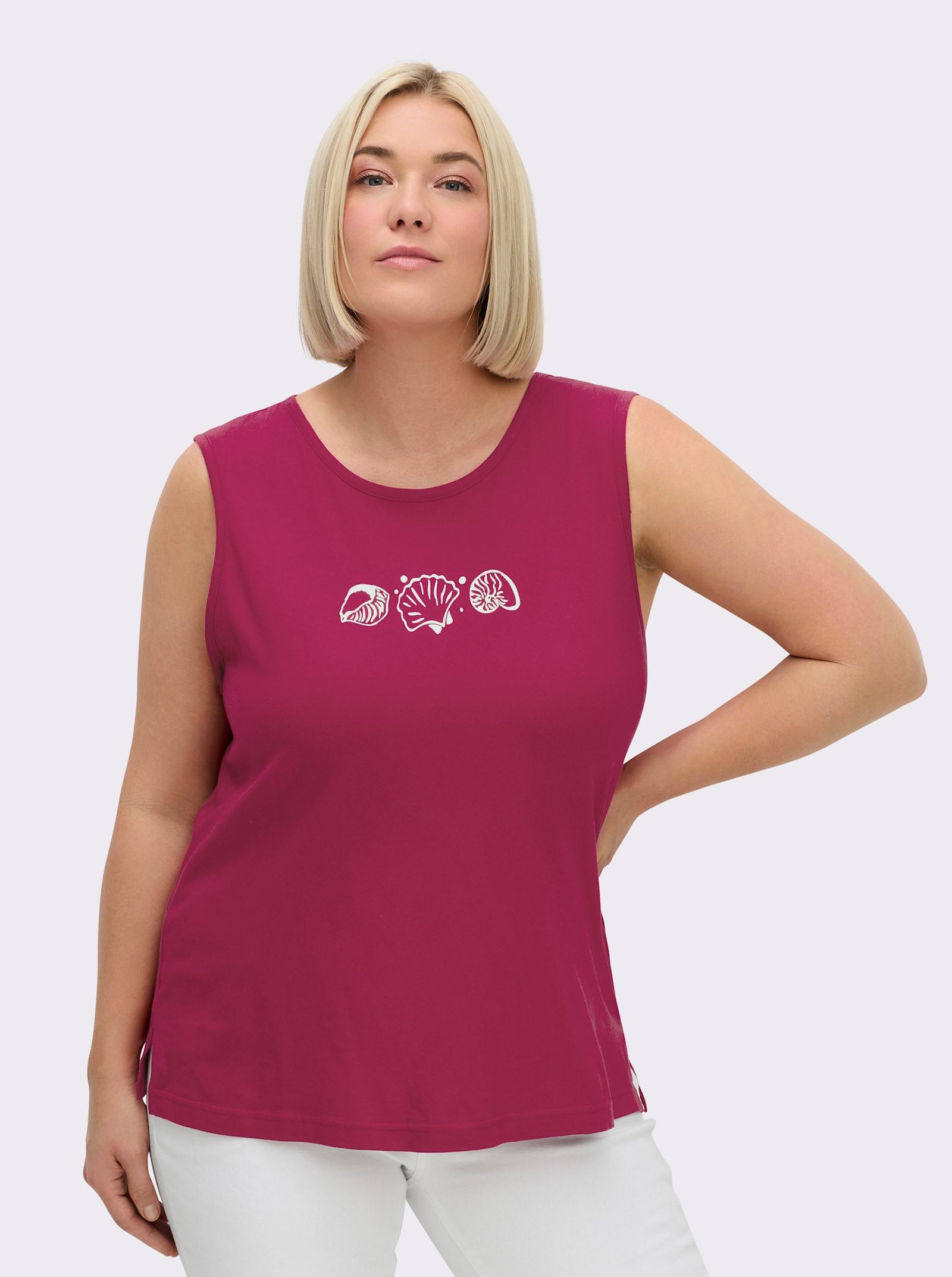 Shirttop mit Seitenschlitzen - himbeere