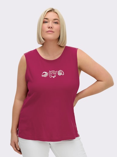 Shirttop mit Seitenschlitzen - himbeere