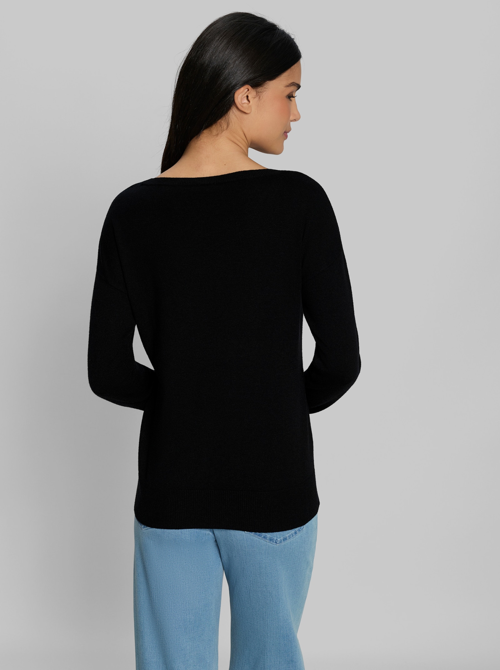 heine Langarm-Pullover mit Schriftzug - schwarz