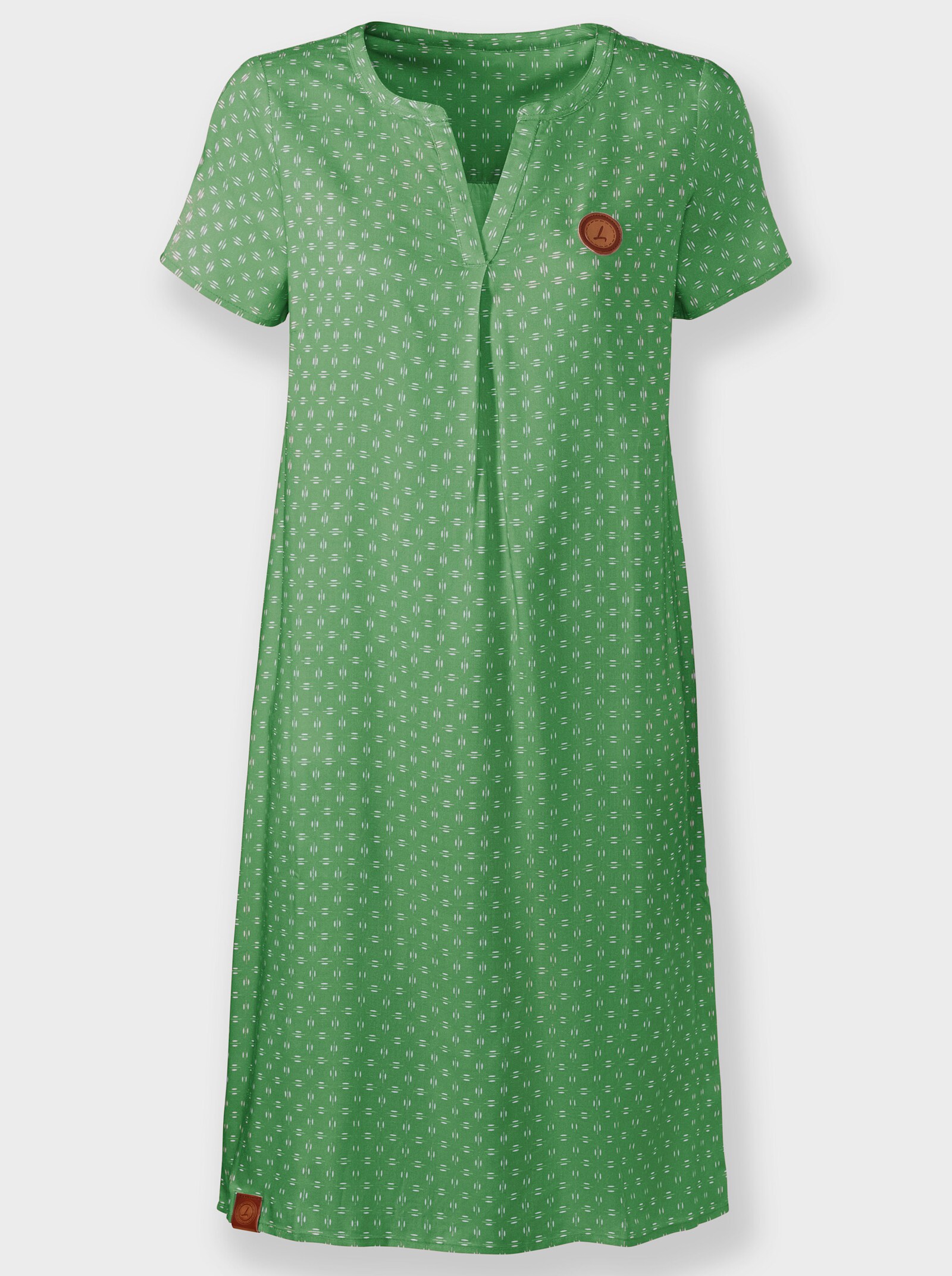 Druckkleid aus reiner Viskose - apfel-weiß-bedruckt