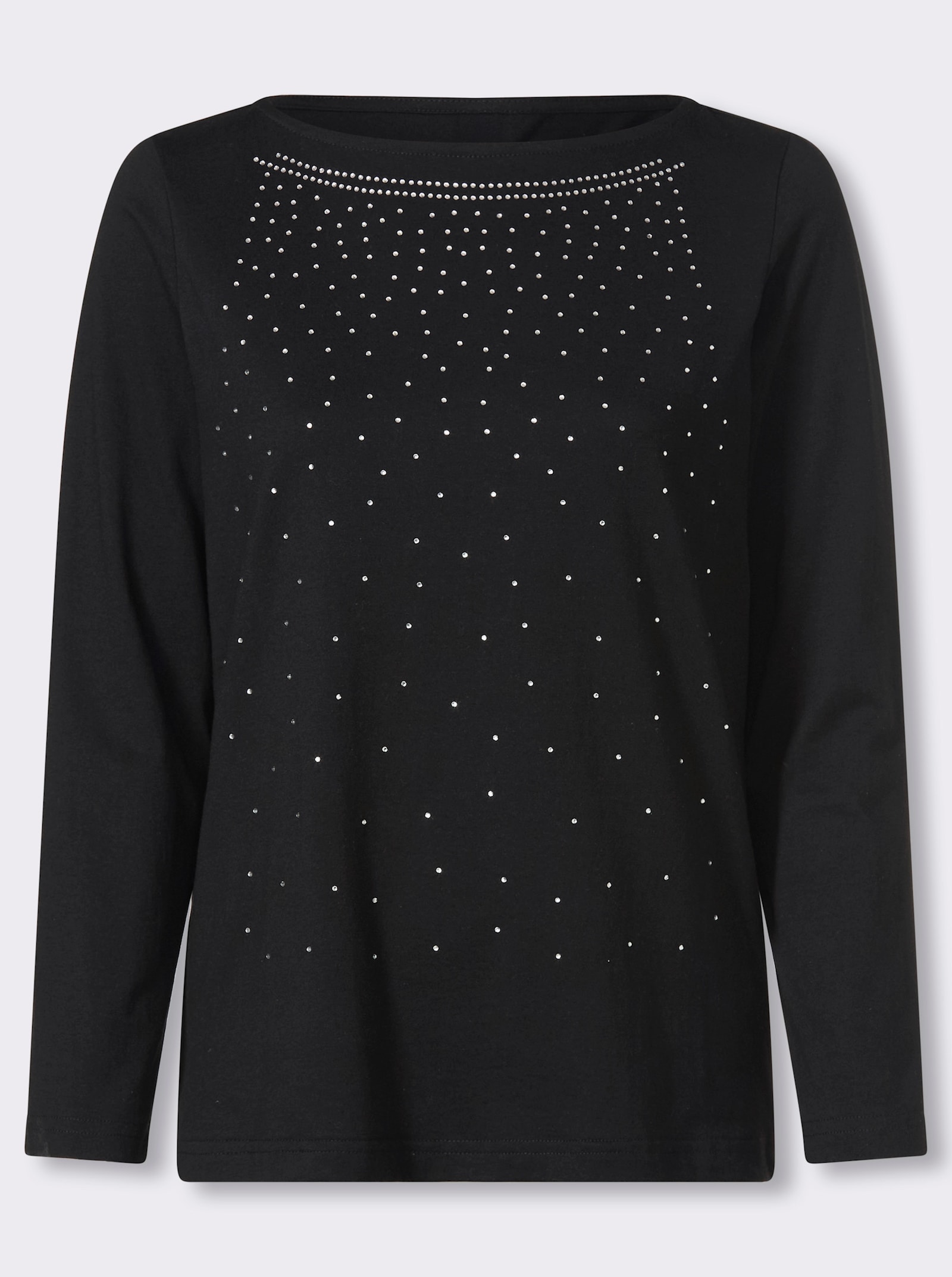 Langarmshirt mit Glitzersteinchen - schwarz