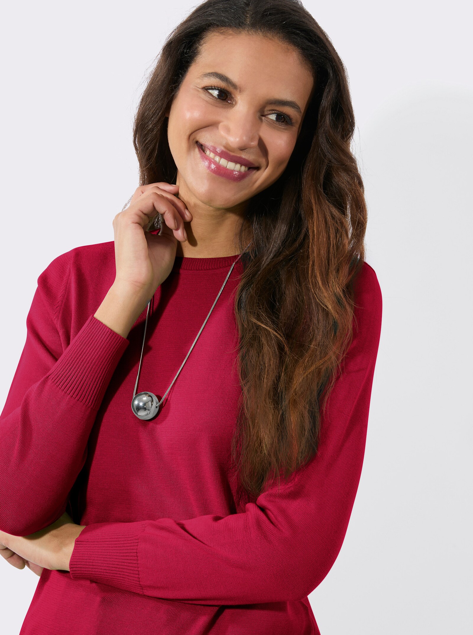 Lange pullover van fijntricot - rood