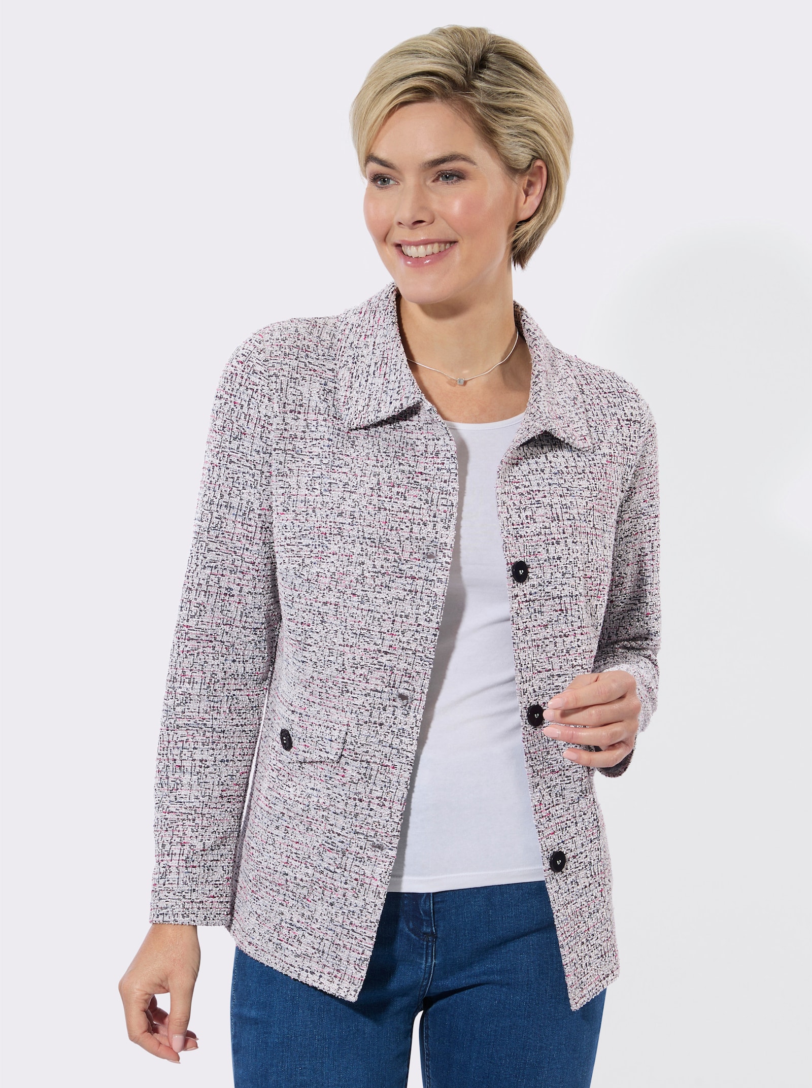 Shirtjacke in Bouclé-Qualität - marine-bordeaux-gemustert