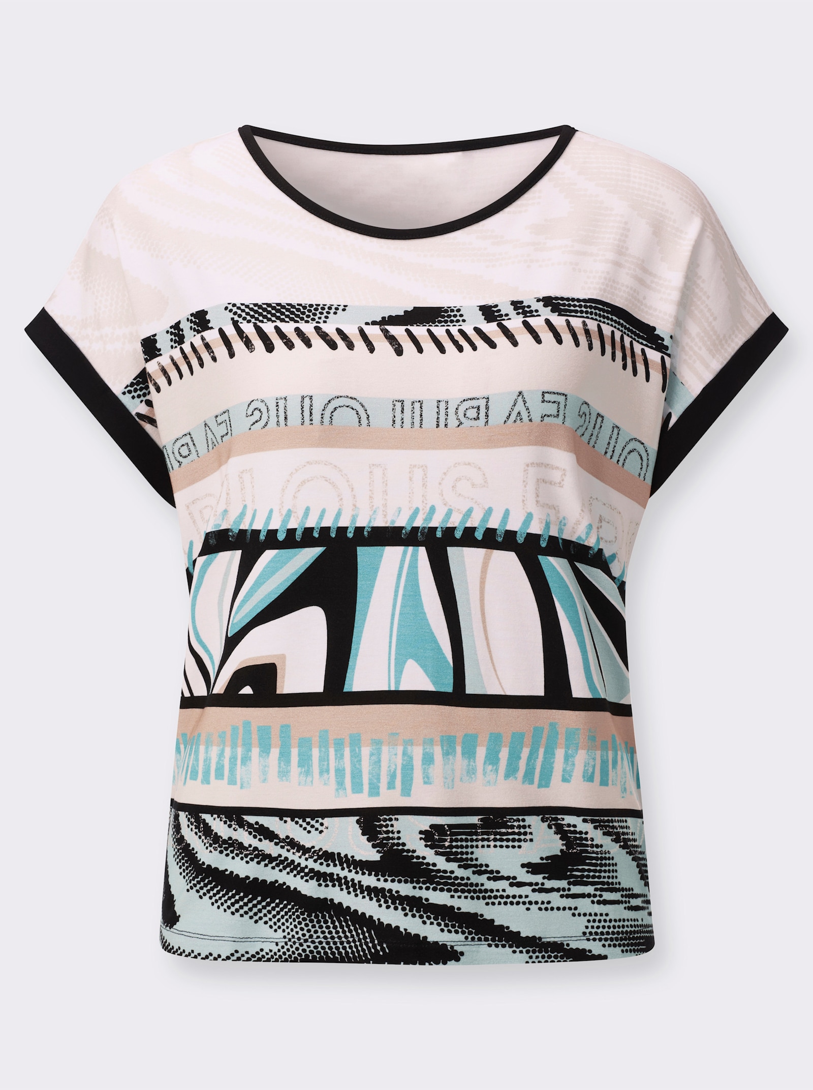 Rundhalsshirt mit Viskose (ECOVERO) - reseda-schwarz-bedruckt