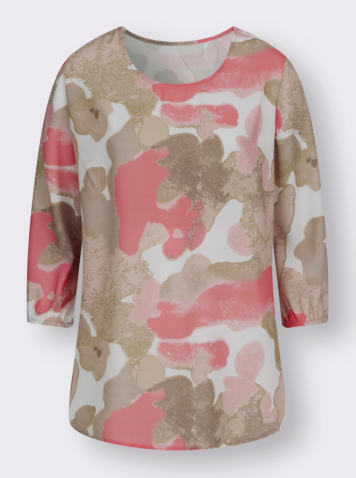 Comfortabele blouse - koraal/kaki geprint