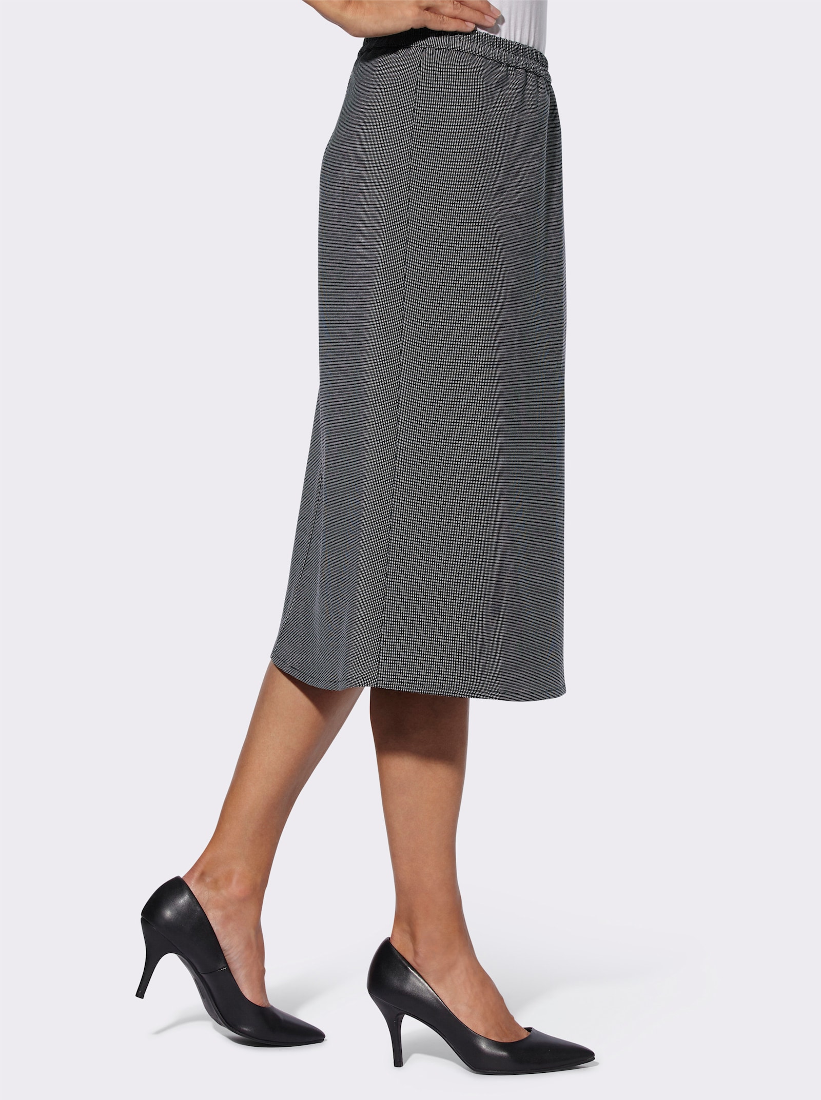 Schlupfrock mit Dehnbund - schwarz-hellgrau-gemustert