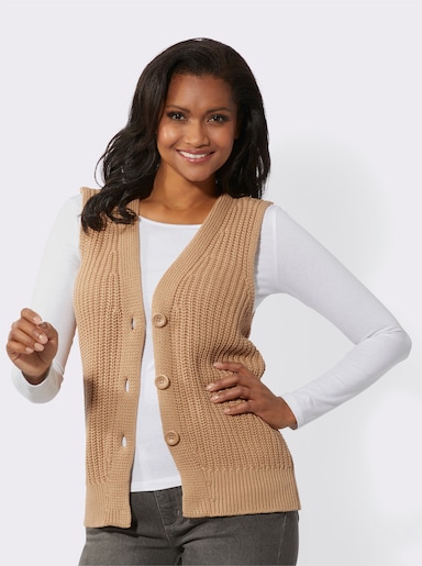 Strickweste in Grobstrick-Optik - camel