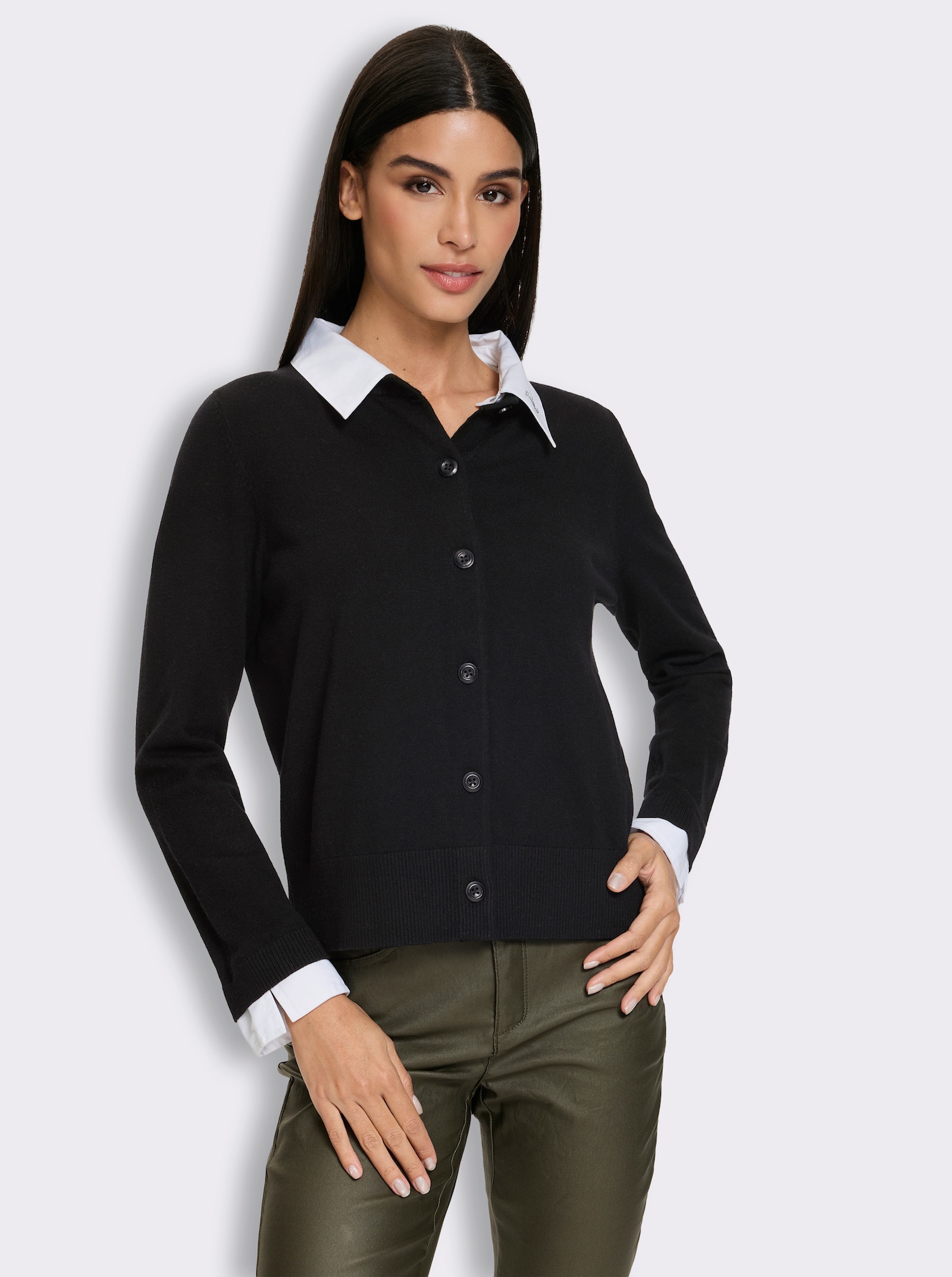 heine Feinstrickjacke in 2-in-1-Optik - schwarz