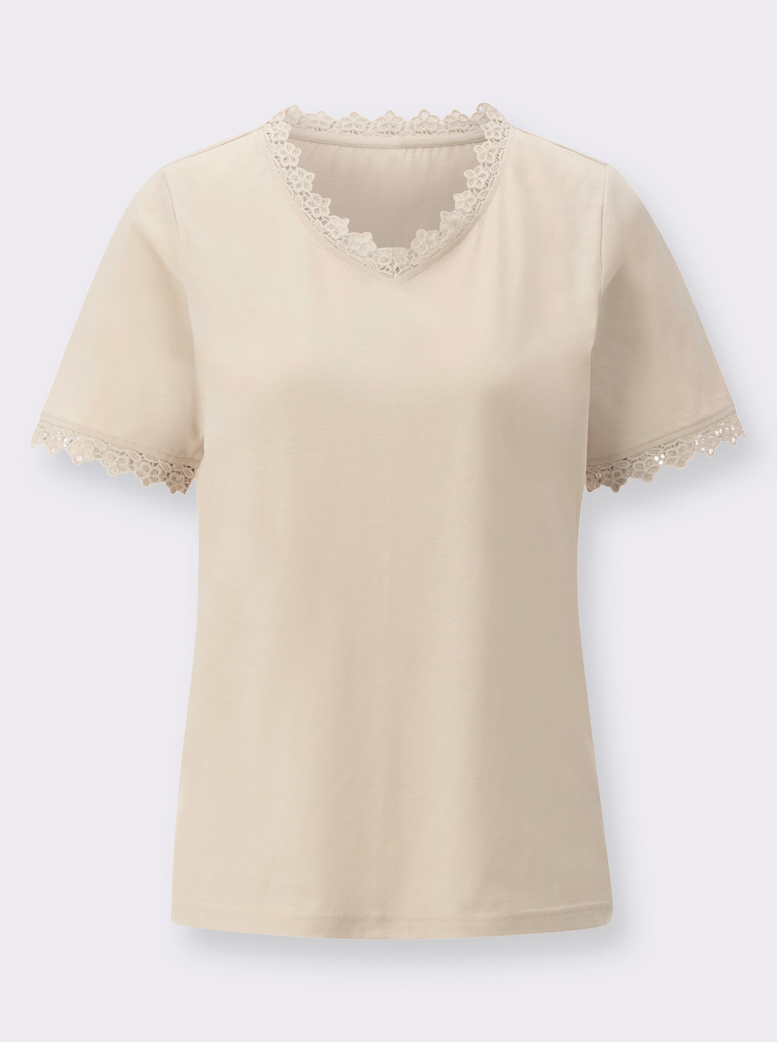 V-Shirt mit Spitzenbändern - sand