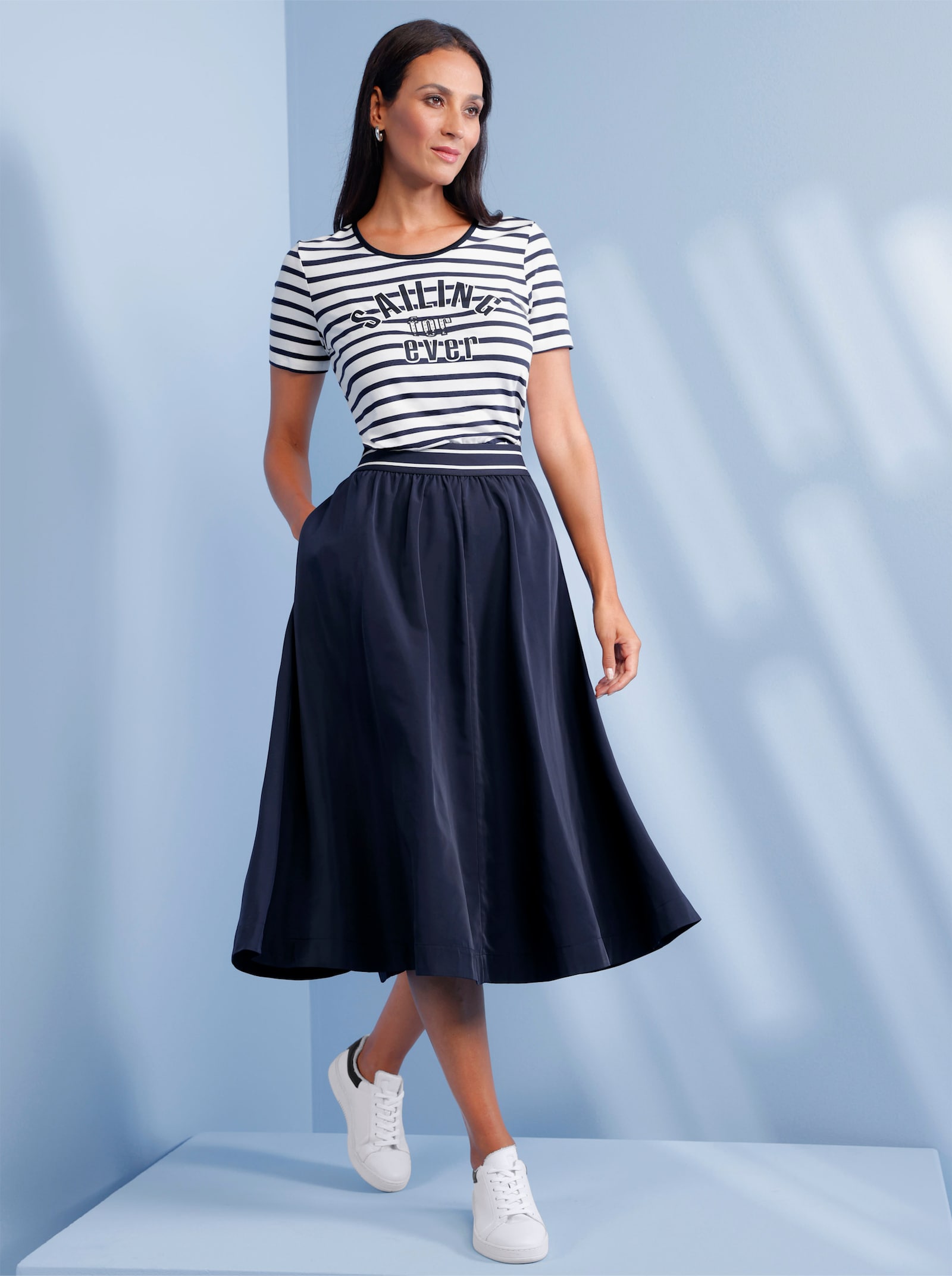 heine T-shirt rayé avec effets brillants - blanc-marine à rayures fines