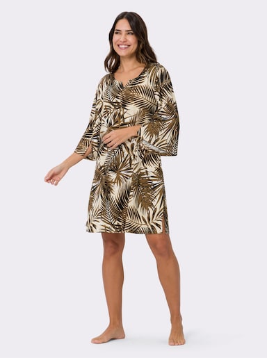 Sommerkleid mit 3/4-Ärmeln - sand-braun-bedruckt