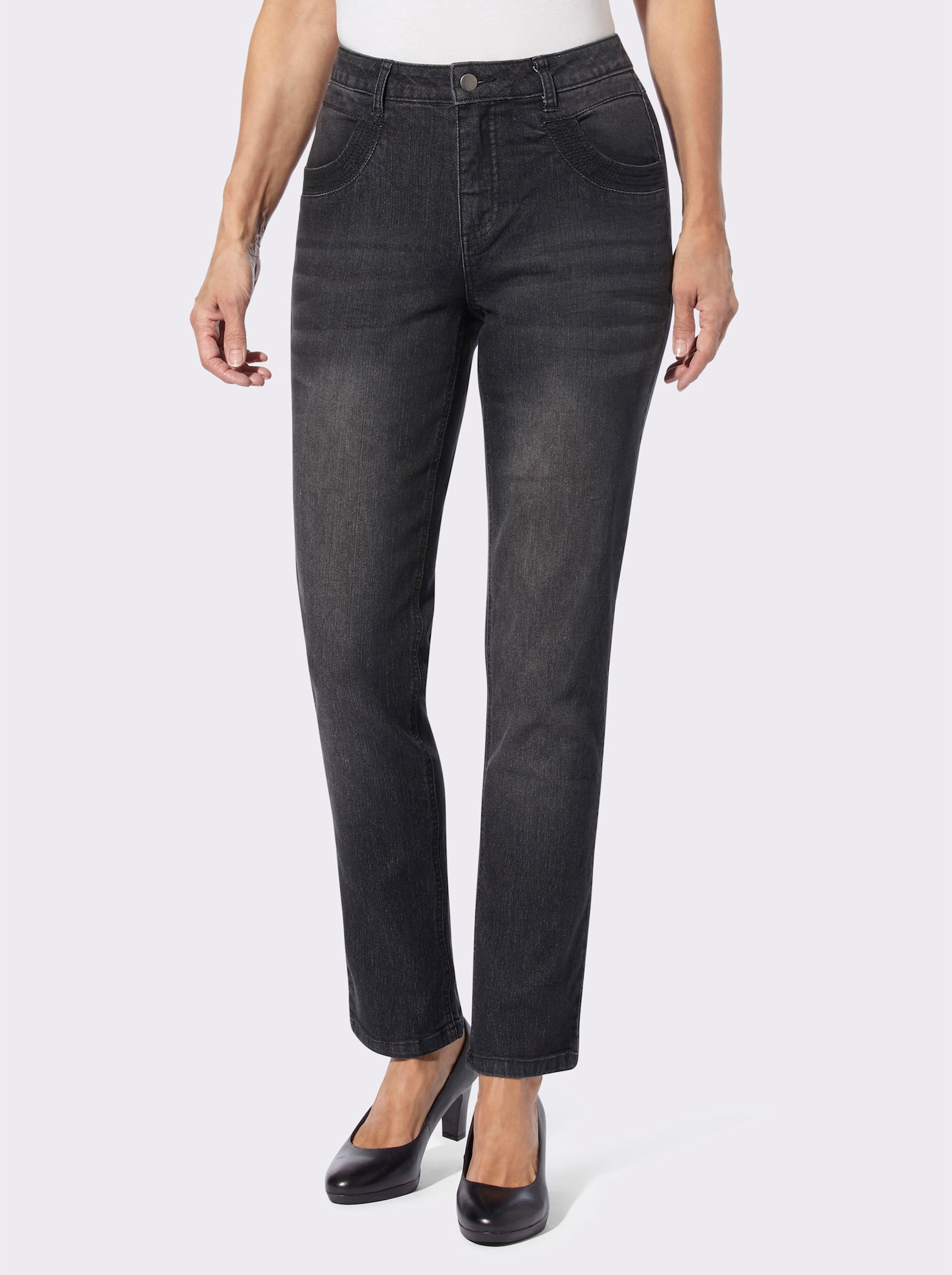 Skinny jeans met rits op achterzakken - black denim