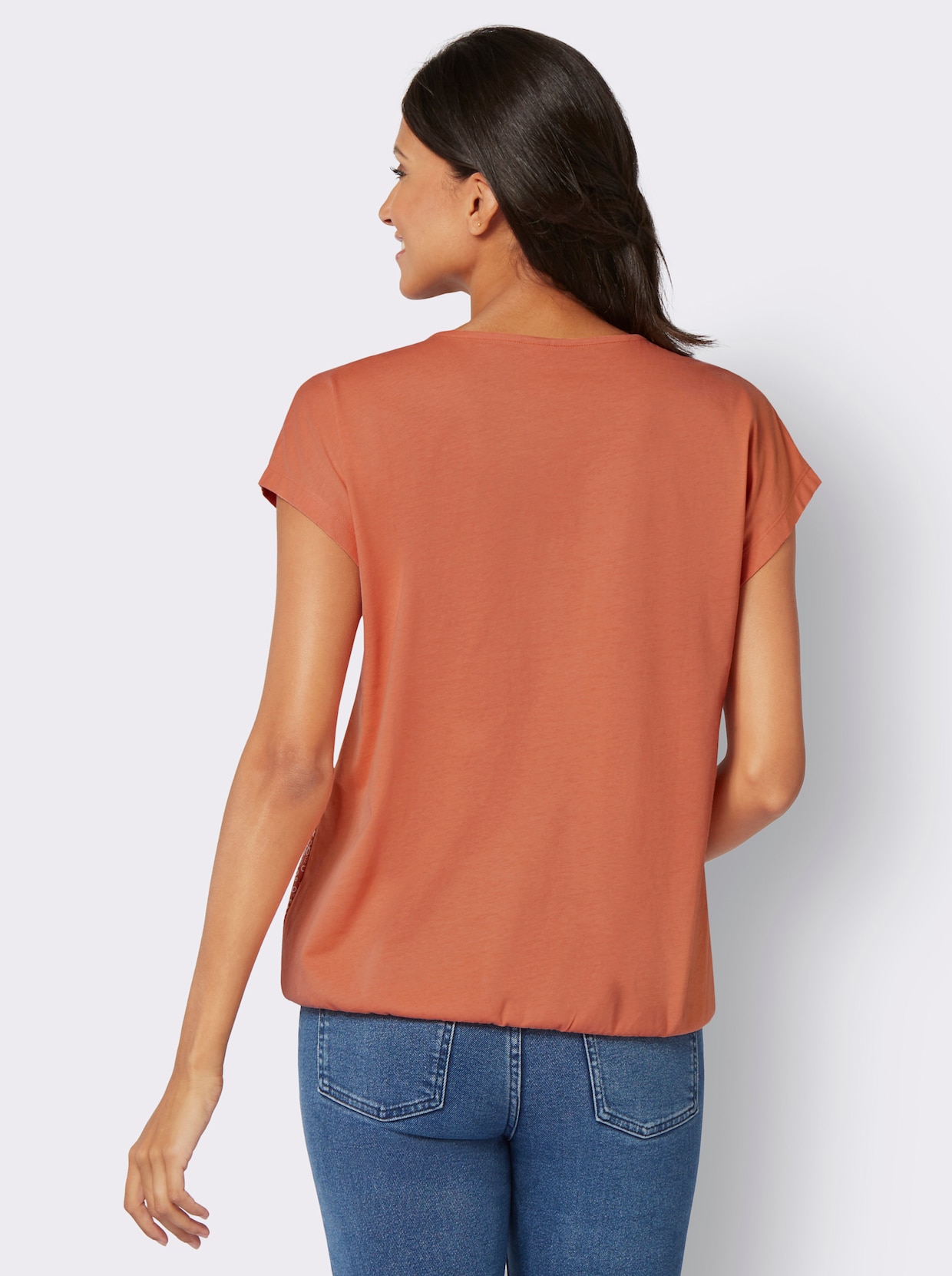 Shirt met ronde hals - papaja/ecru bedrukt