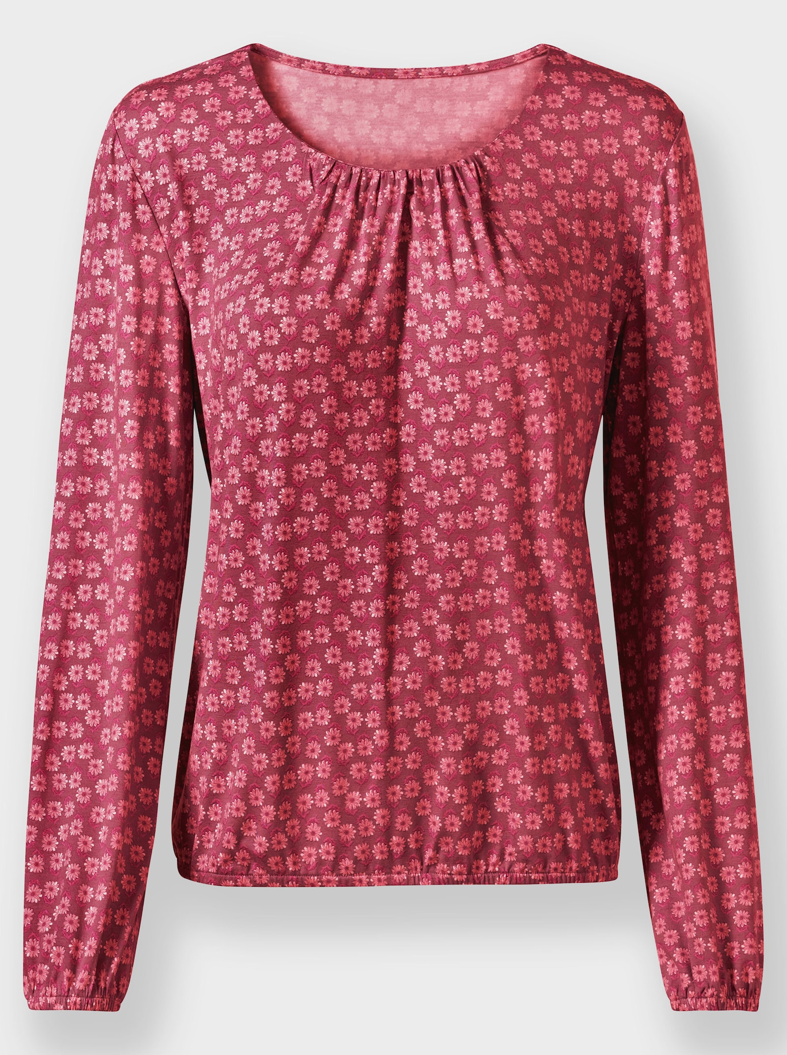 Print-Shirt mit Gummizug an Ärmeln und Saum - kirsche-koralle-bedruckt