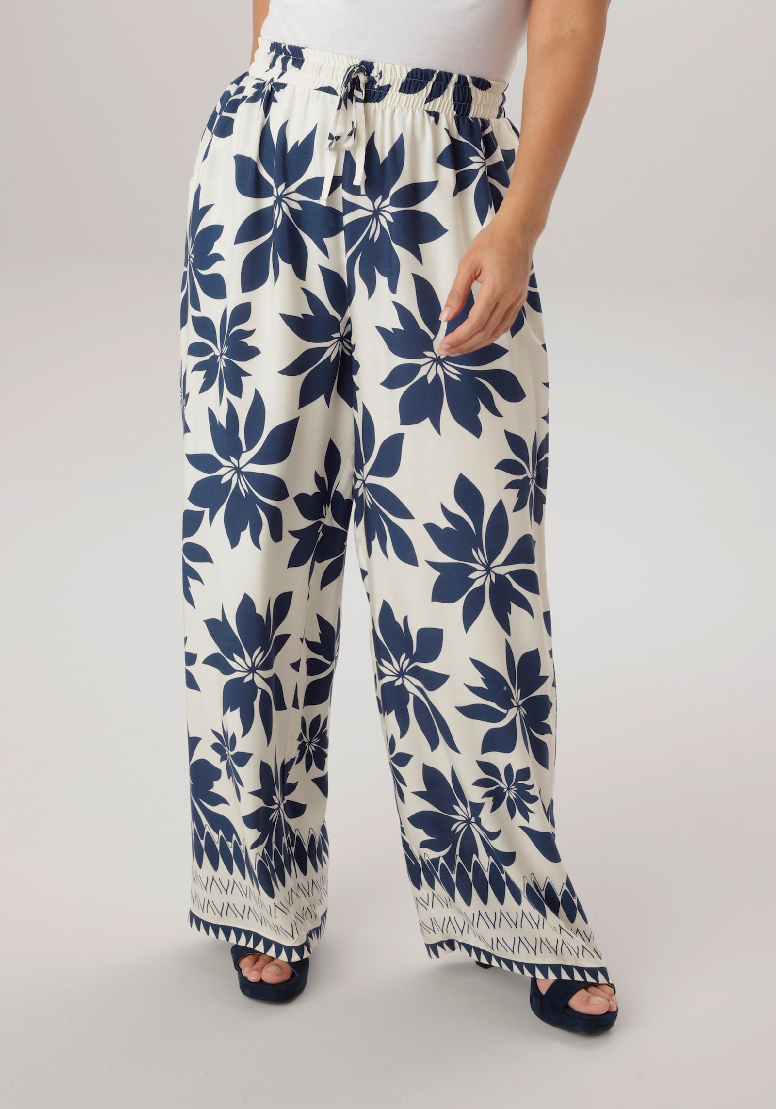 Aniston PLUS Schlupfhose - weiß-marine