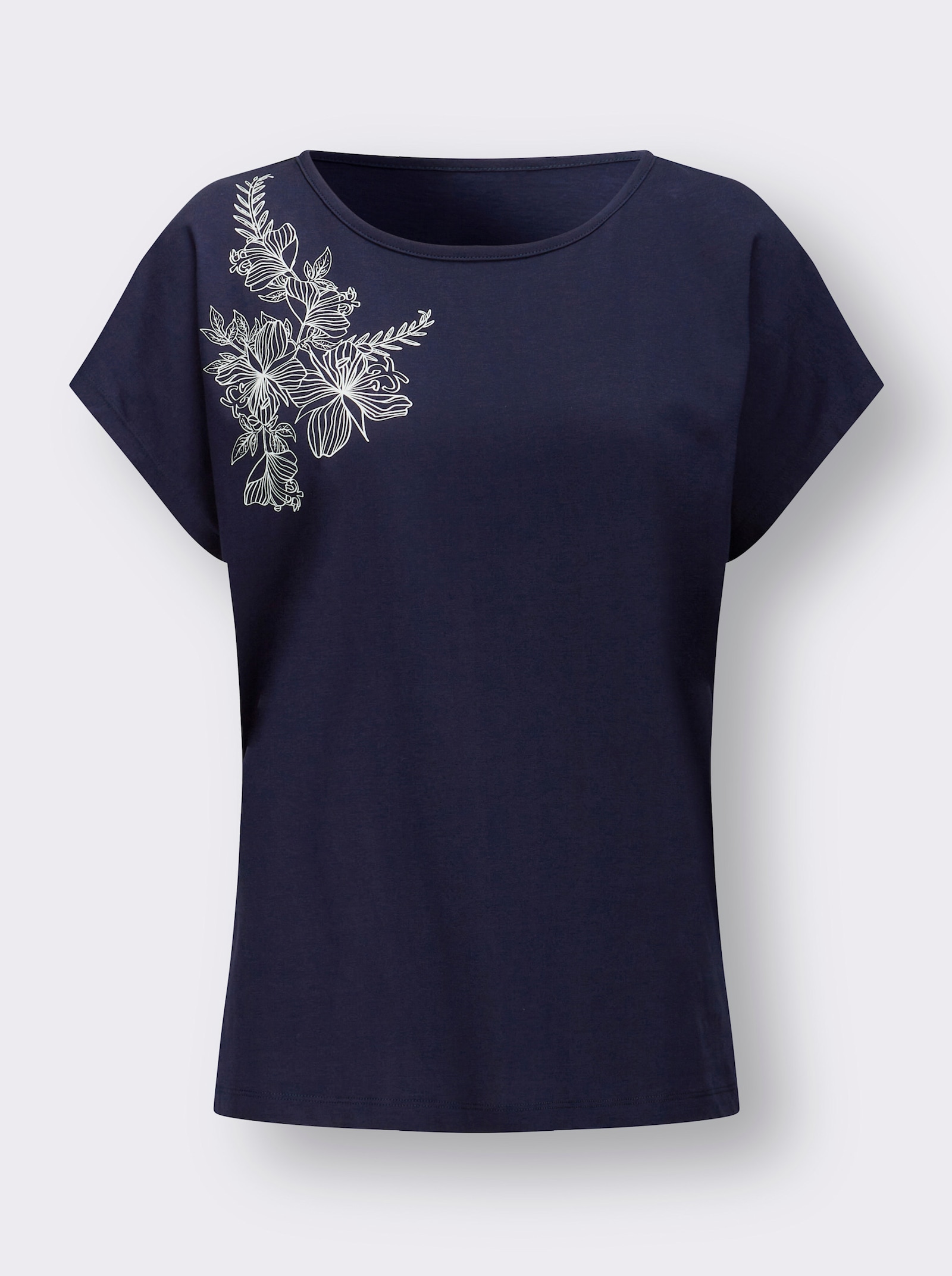 Rundhalsshirt mit zartem Blumenprint - marine-ecru