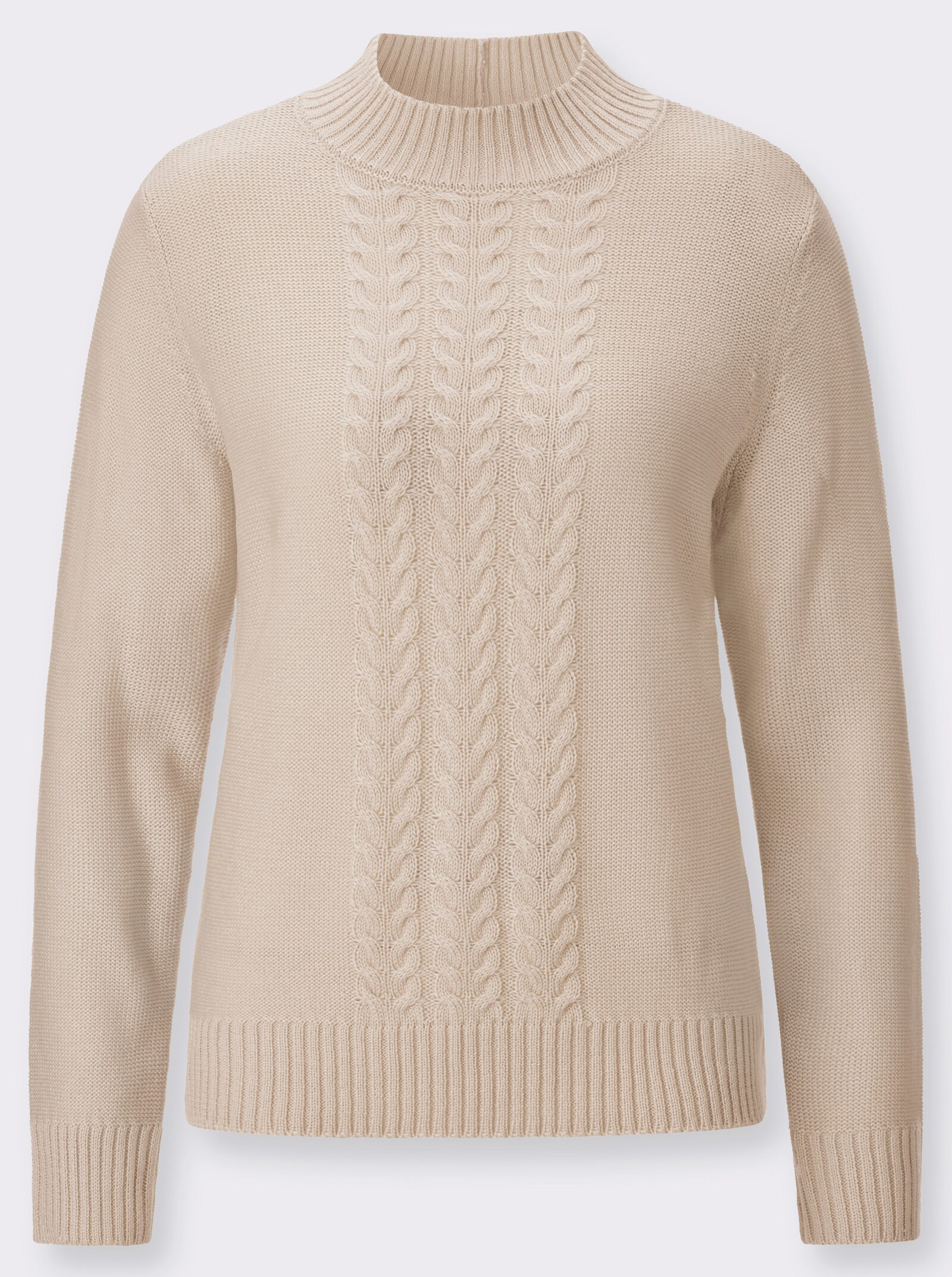 Stehkragenpullover mit Zopfmuster - elfenbein