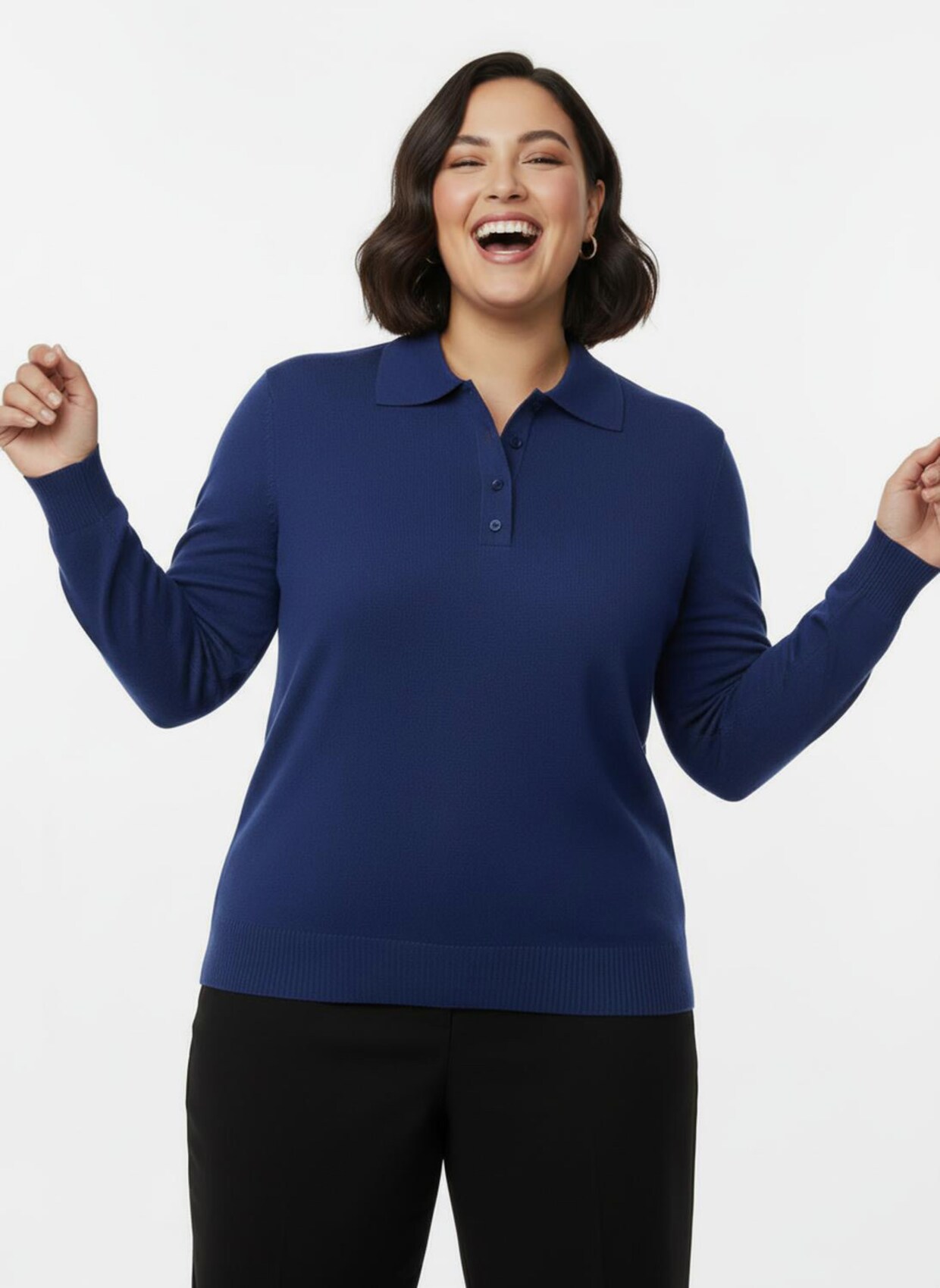 Polopullover mit kurzer Knopfleiste - royalblau