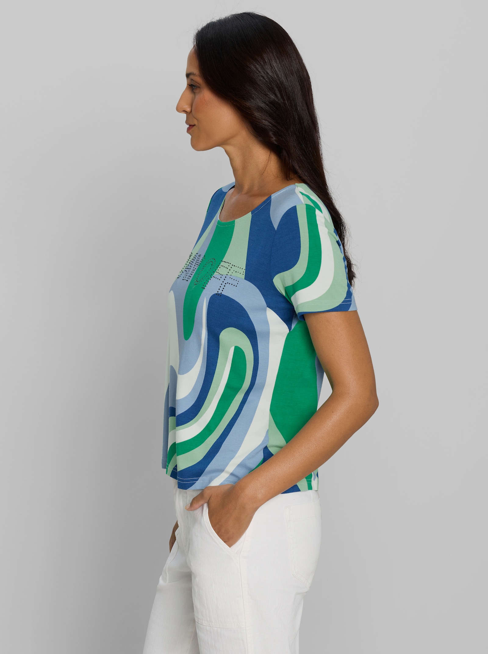 heine Kurzarmshirt mit Grafikprint - royalblau-grasgrün-gemustert
