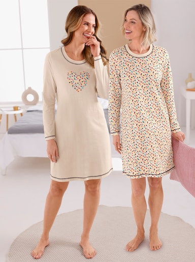 wäschepur Sleepshirts - champagner + champagner-marine-bedruckt