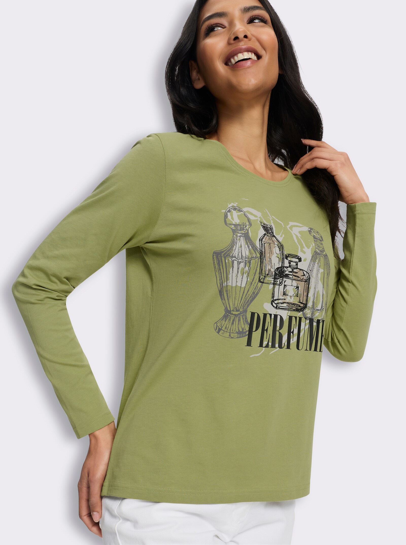 Rundhalsshirt mit Druck-Motiv - schilf-schwarz