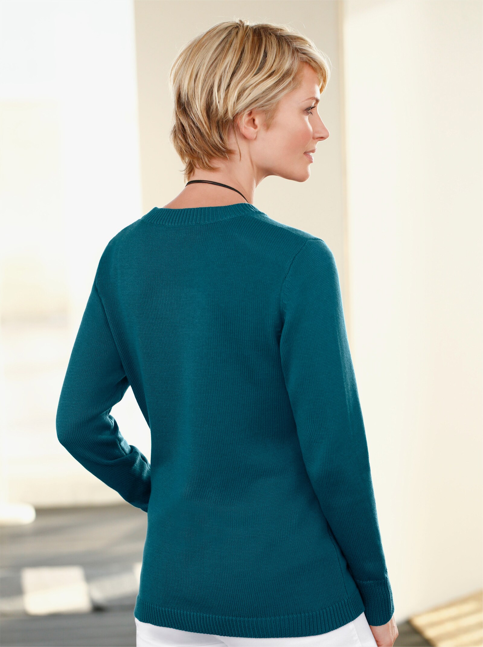 Pullover met ronde hals en opgestikte zakken - petrol