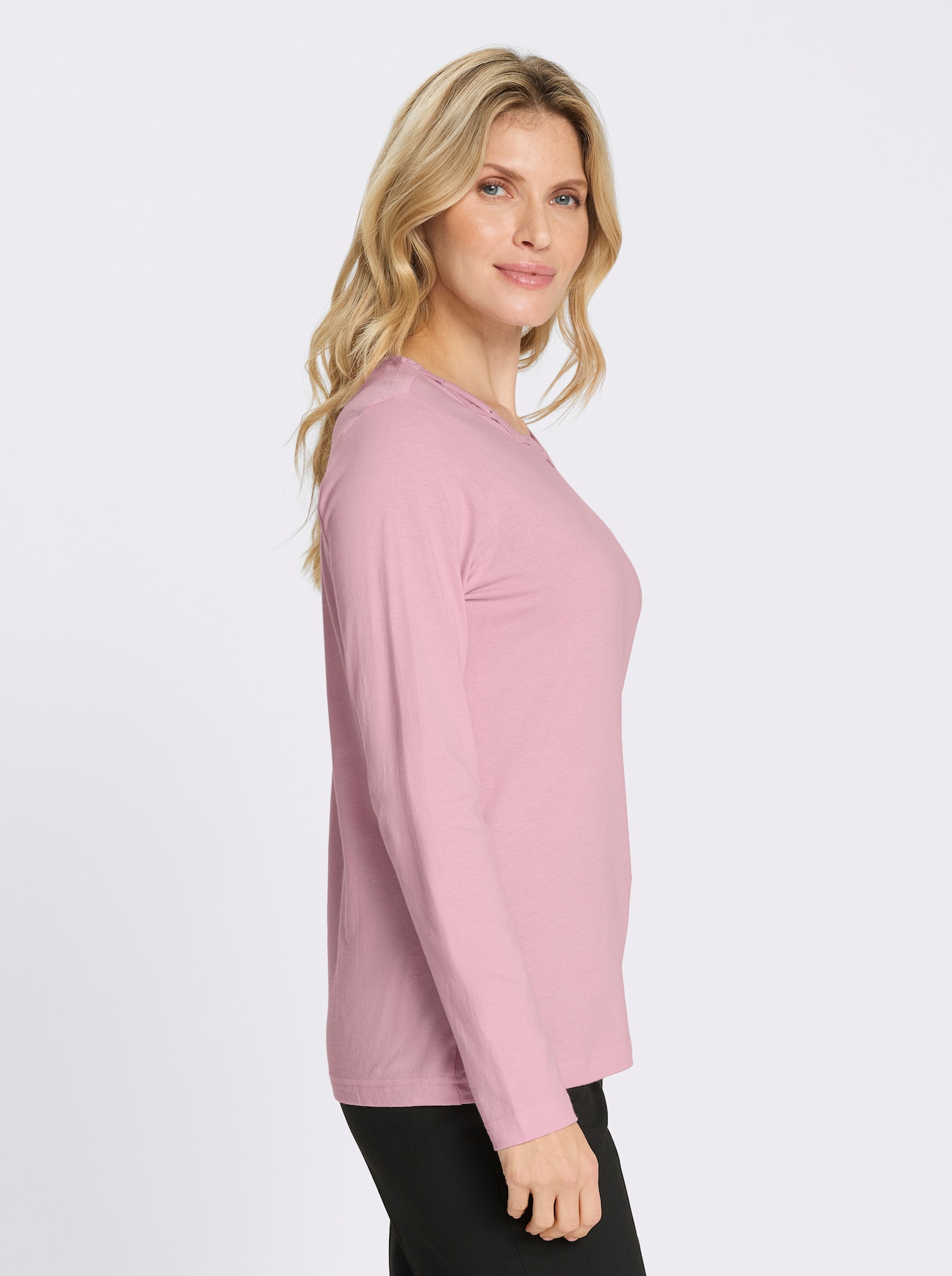 Langarmshirt mit Glitzersteinchen - rosé