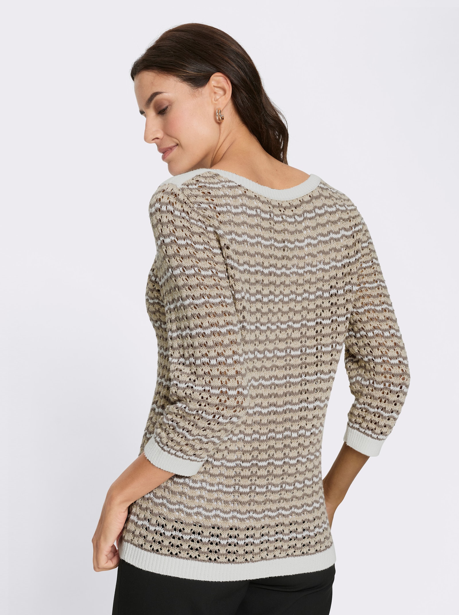 Strickpullover - taupe-sand-gemustert