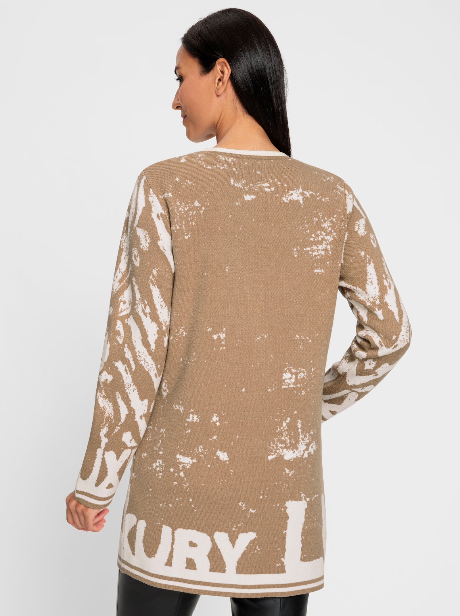 heine Strickmantel offene Form - camel-champagner-gemustert