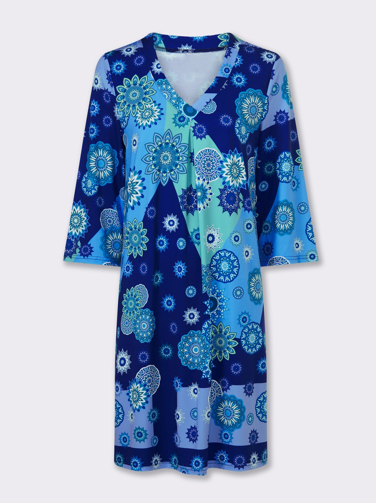 heine Jerseykleid mit Blumenprint - royalblau-grün-bedruckt