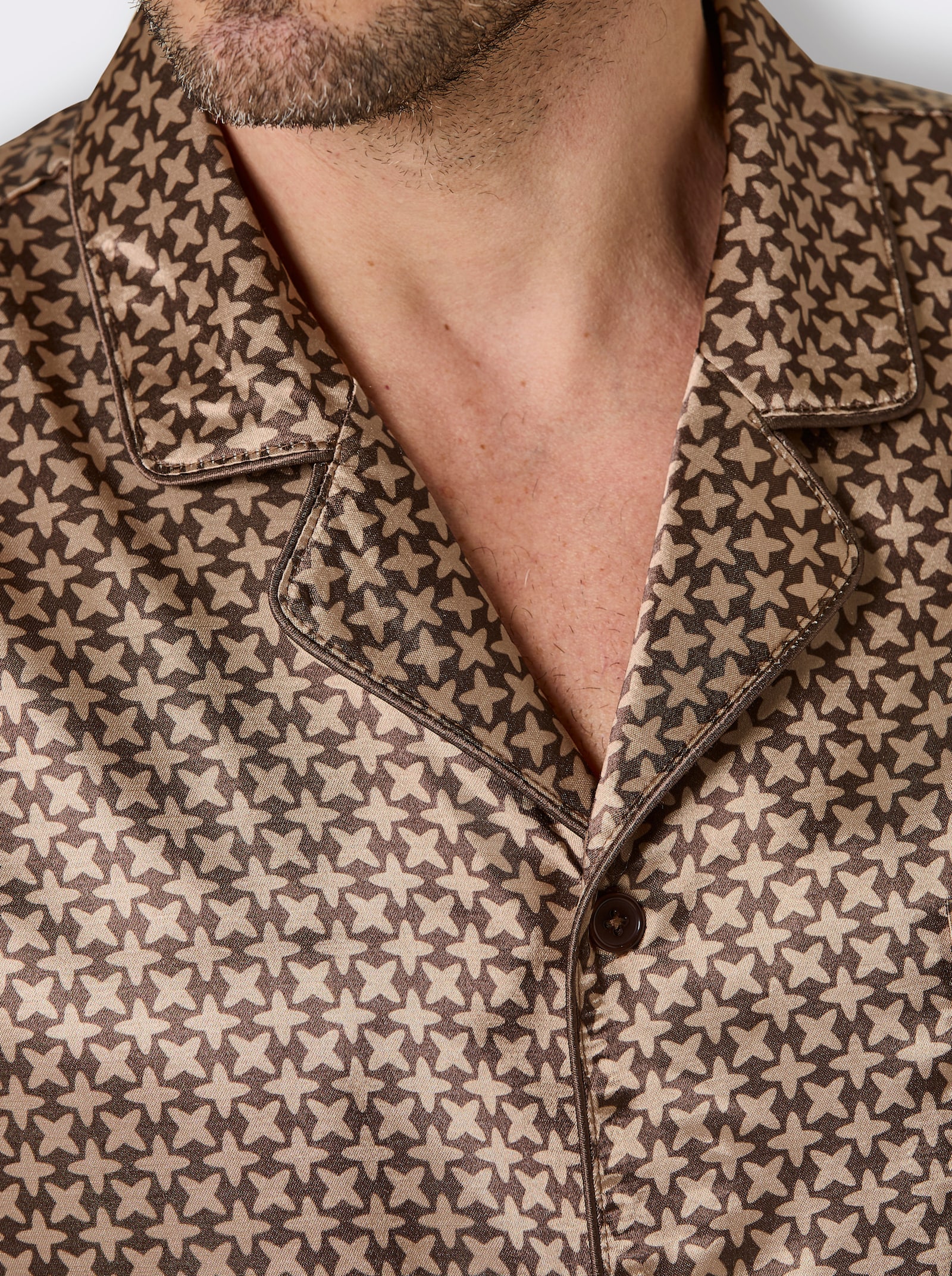 wäschepur men Pyjama - camel-schoko-bedruckt