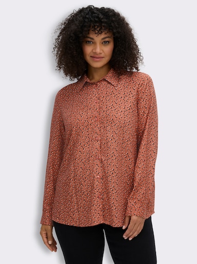 Langarmbluse - papaya-schwarz-bedruckt