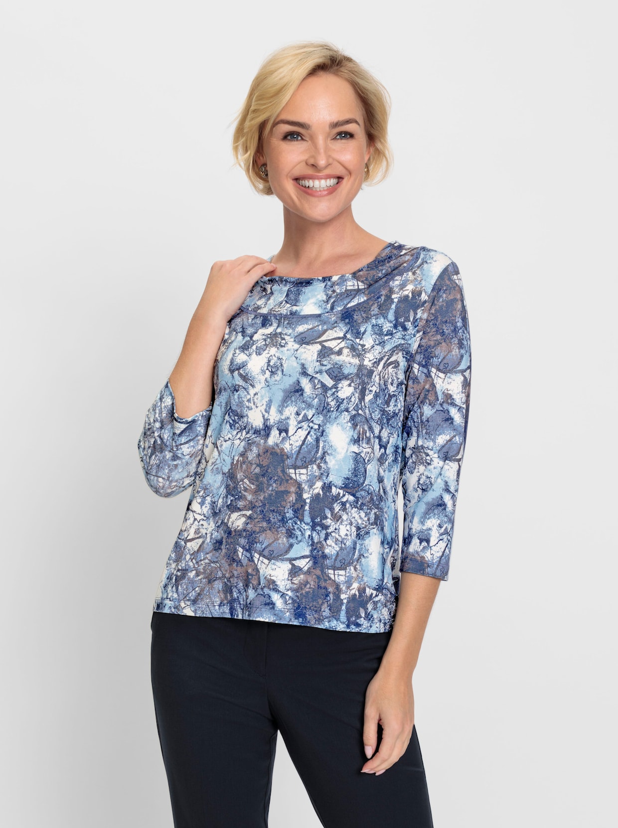 Shirt - eisblau-marine-bedruckt