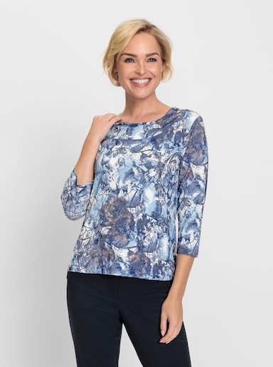 3/4-Arm-Shirt mit Beleg - eisblau-marine-bedruckt