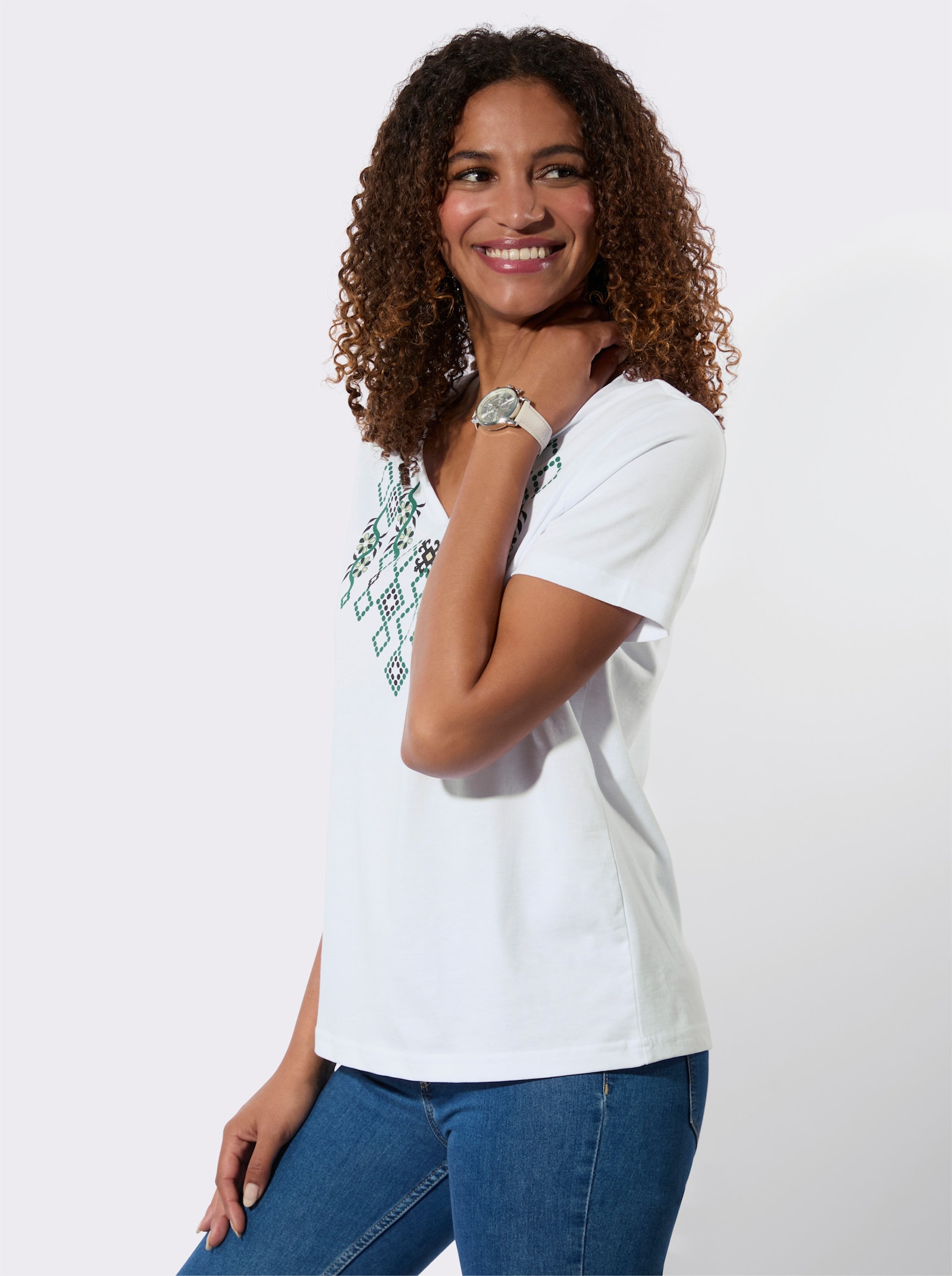 Shirt mit Druck-Dessin - weiß