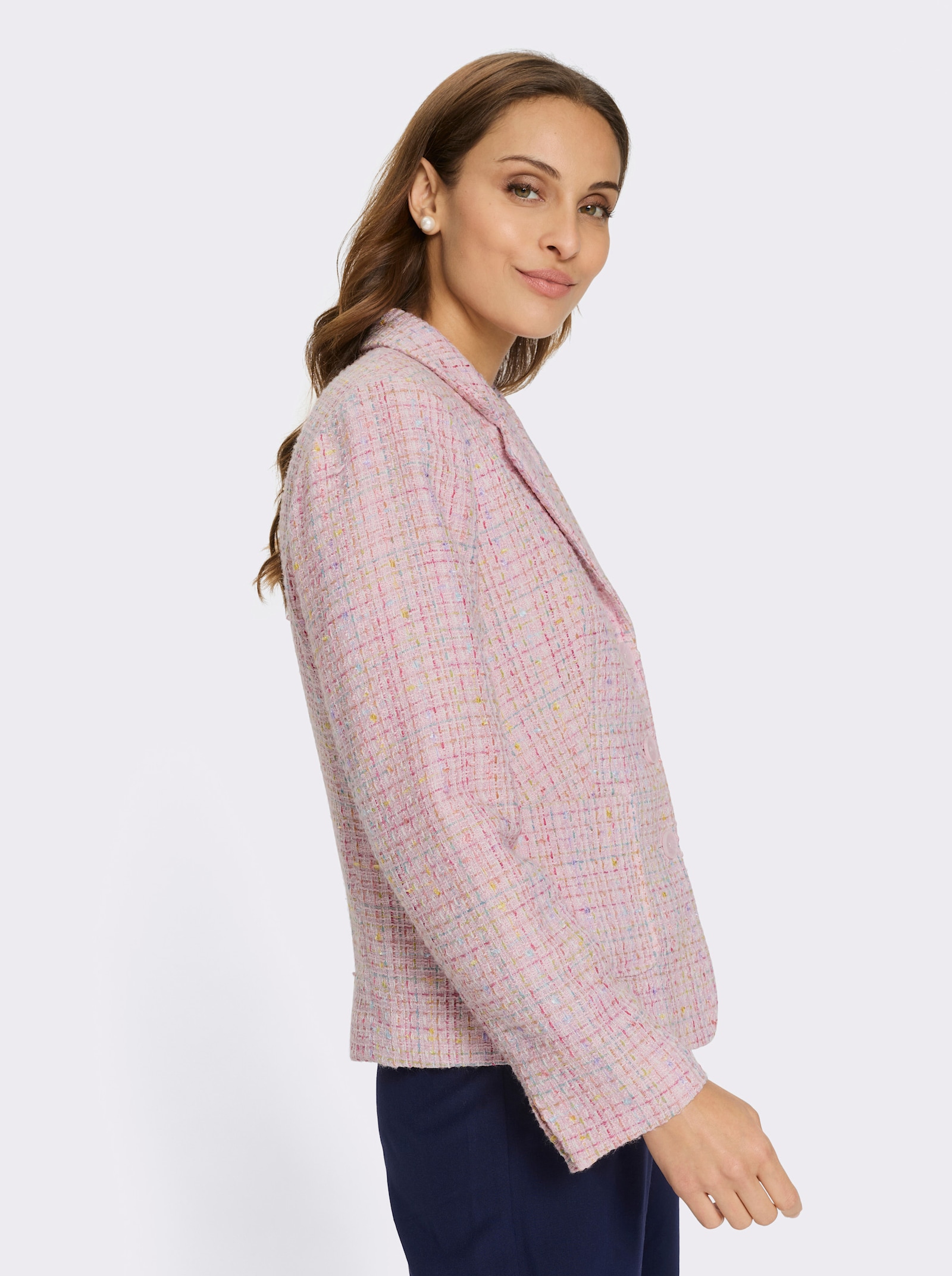 Bouclé-Blazer mit Futter - hellrosé-gemustert