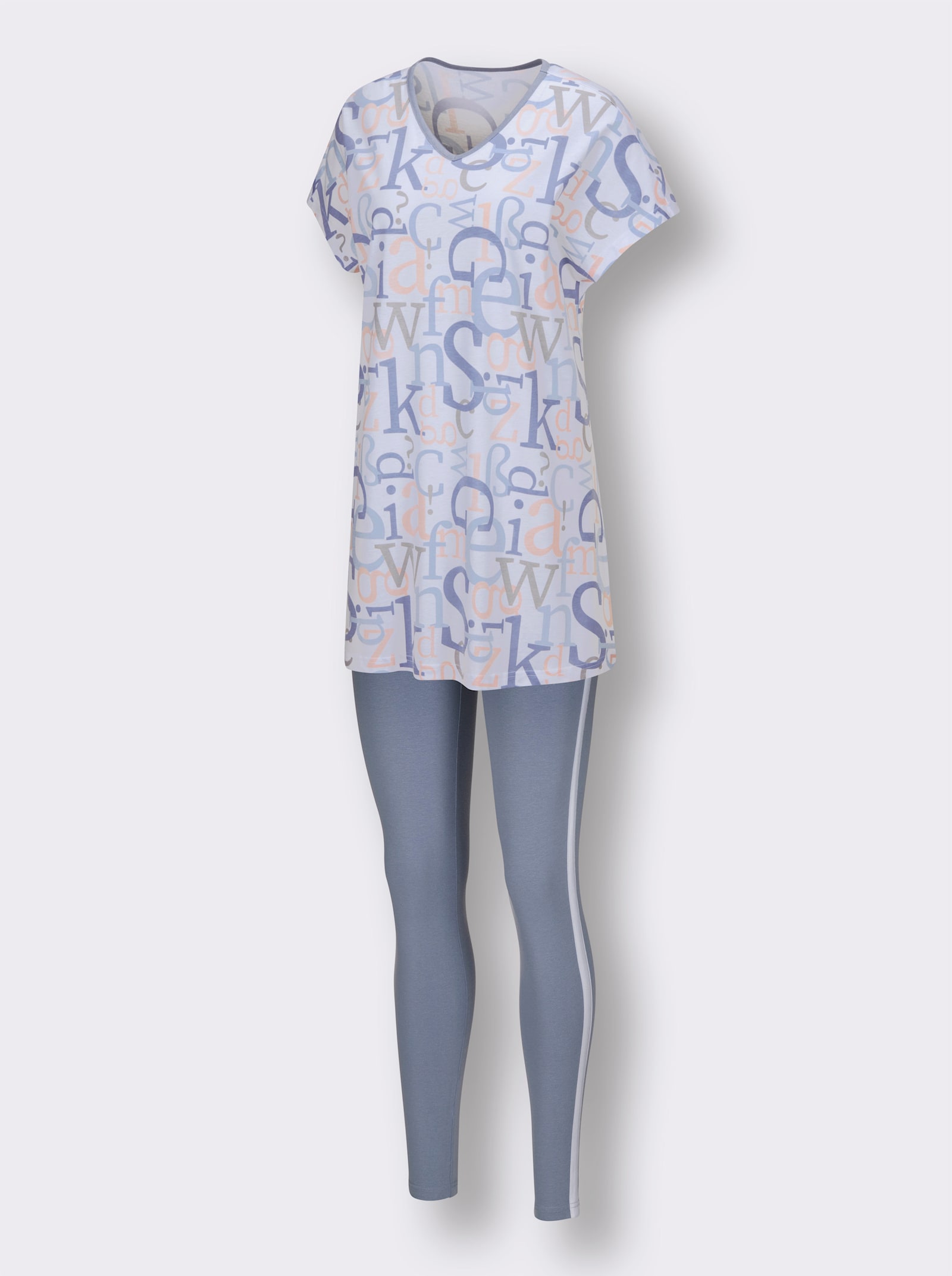 wäschepur Pyjama - wit/duivenblauw bedrukt