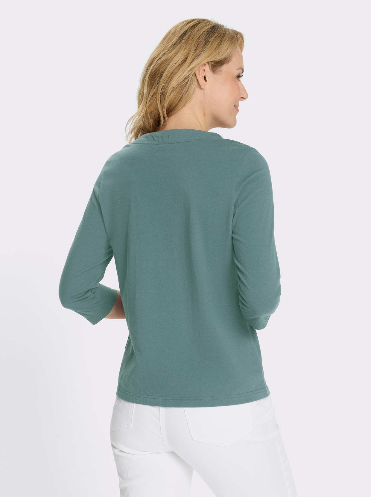 3/4-Arm-Shirt mit Tunnelzug am Rundhals-Ausschnitt - jade