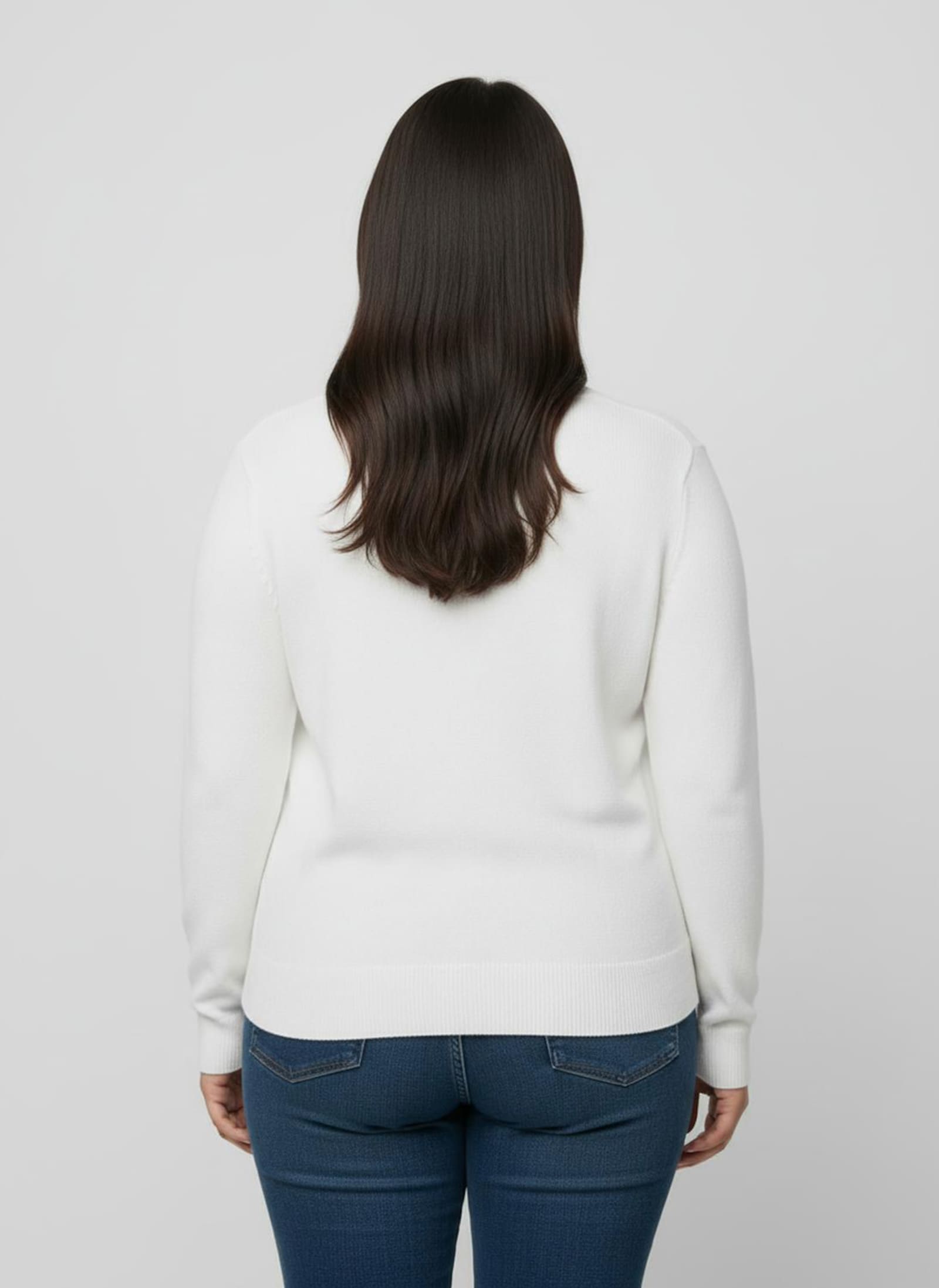 V-Ausschnitt-Pullover aus Feinstrick - ecru