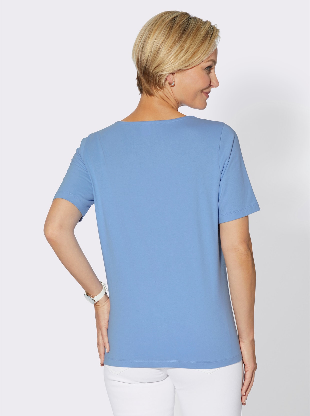 Shirt met V-hals - hemelsblauw