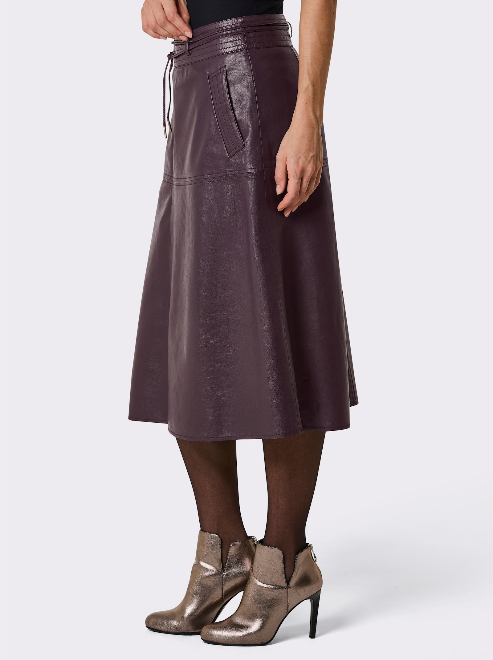 Mainpol Lederrock mit Bindegürtel - burgund