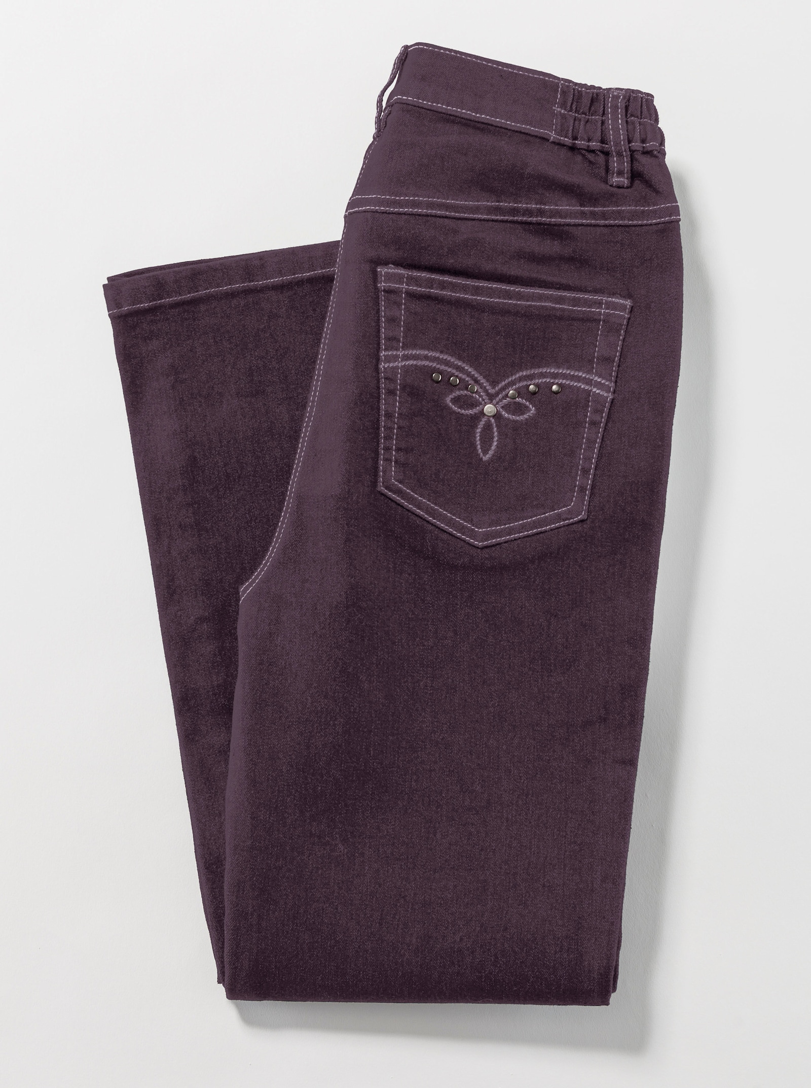 5-Pocket-Jeans mit Stickerei-Motiv - aubergine
