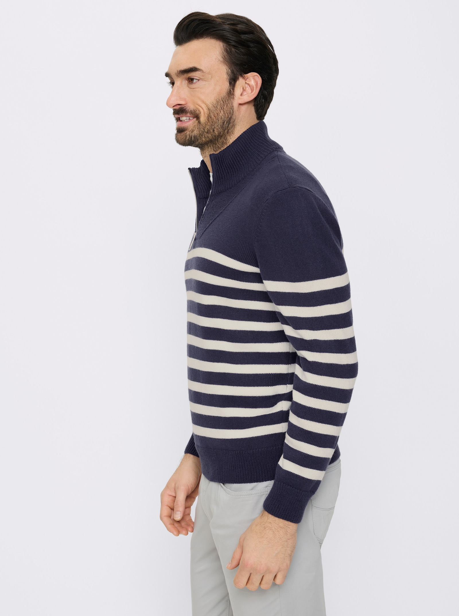 Marco Donati Langarm-Pullover - marine-ecru-gestreift