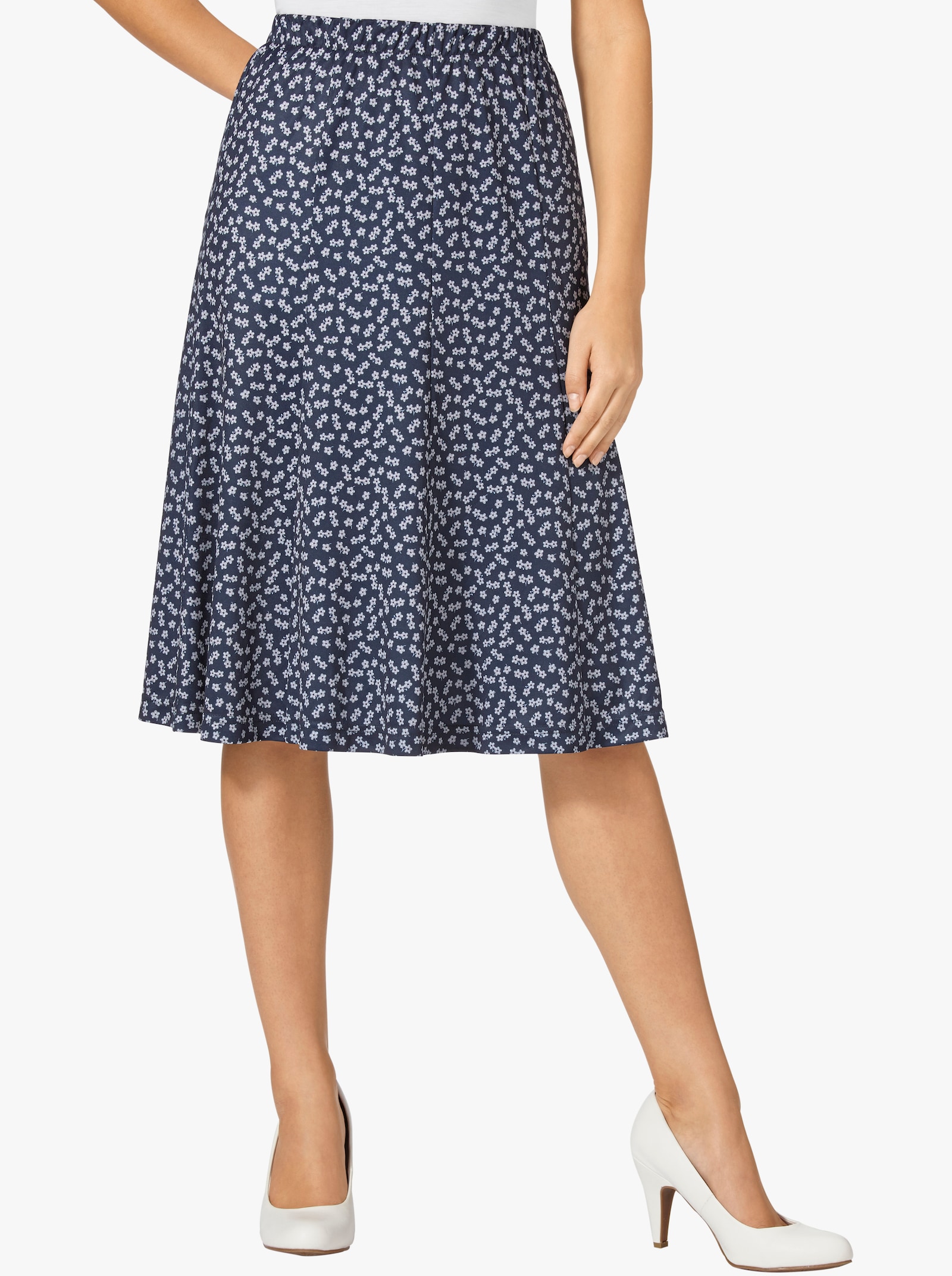 Jerseyrock mit Blümchen-Print - marine-weiß-bedruckt