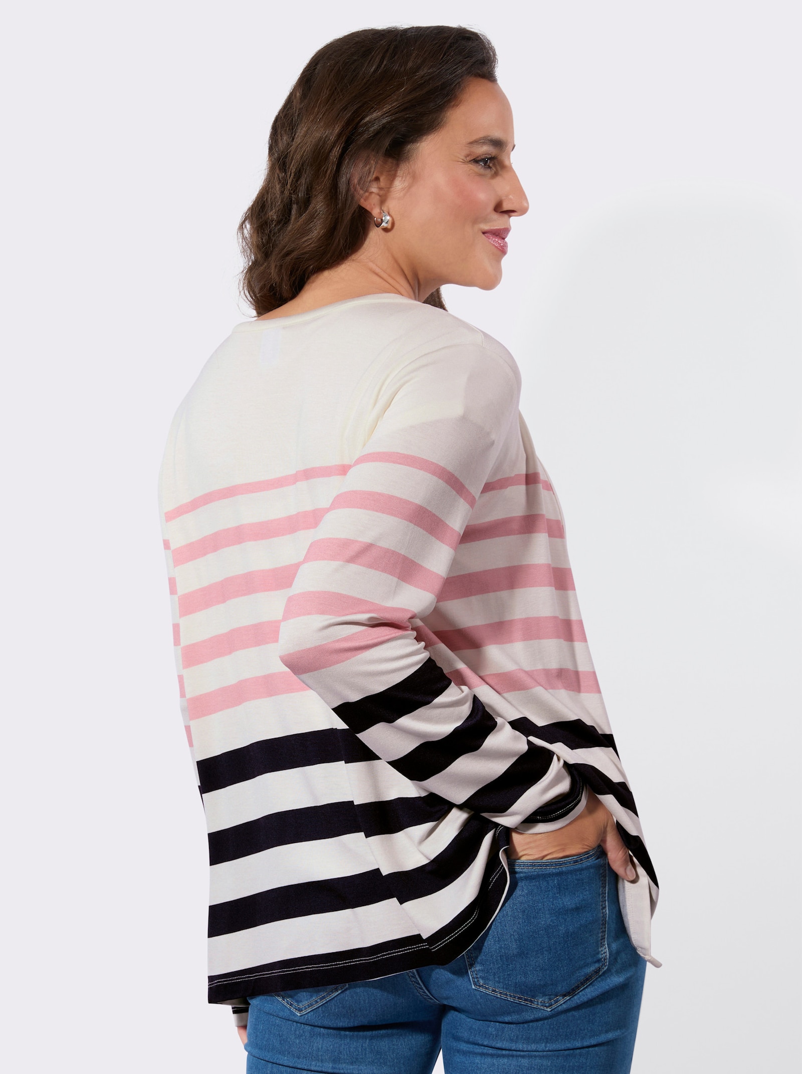 Twinset au motif rayé - écru-rose à rayures fines