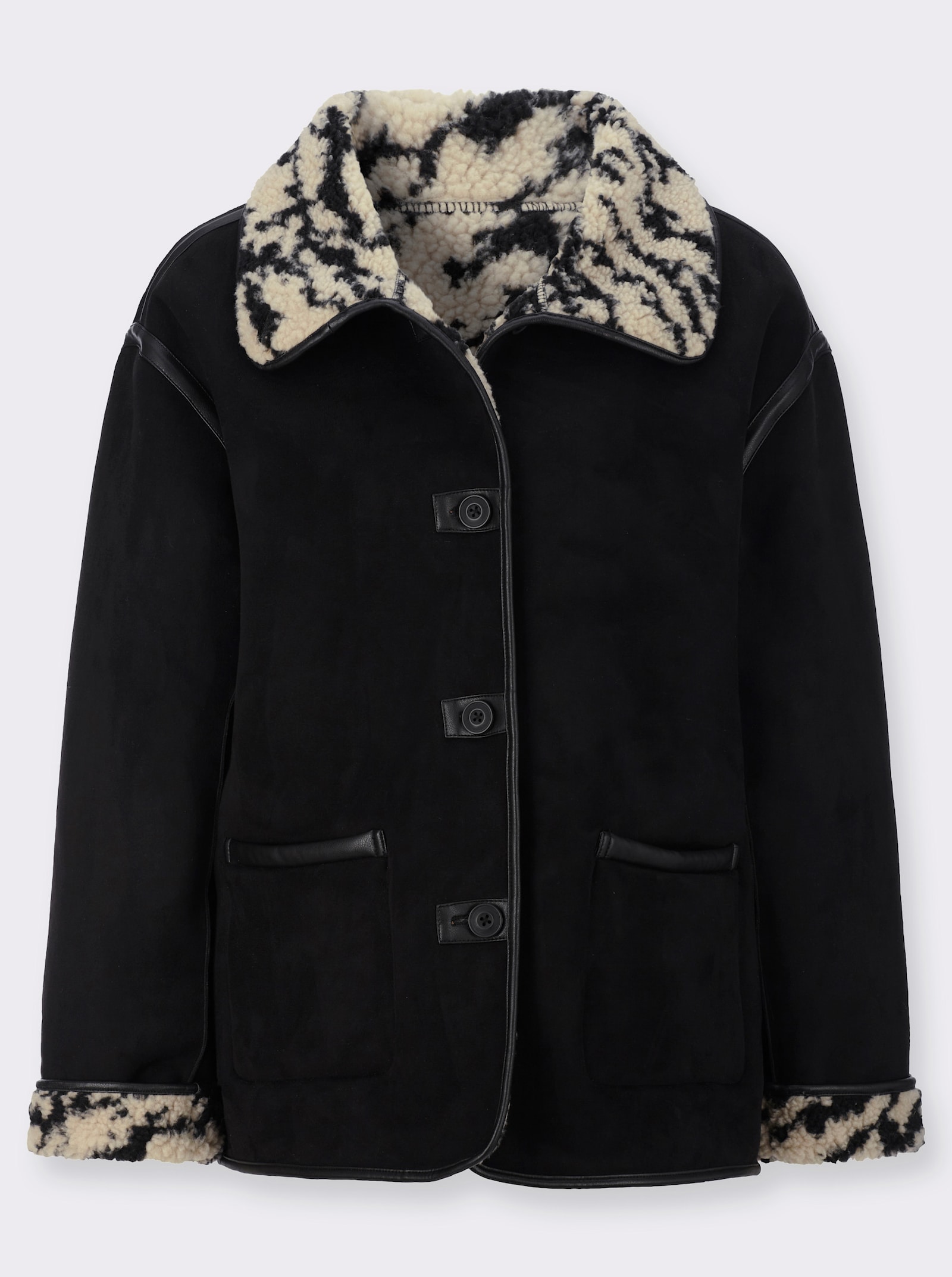 Winterjacke mit Teddyfleece-Futter - schwarz