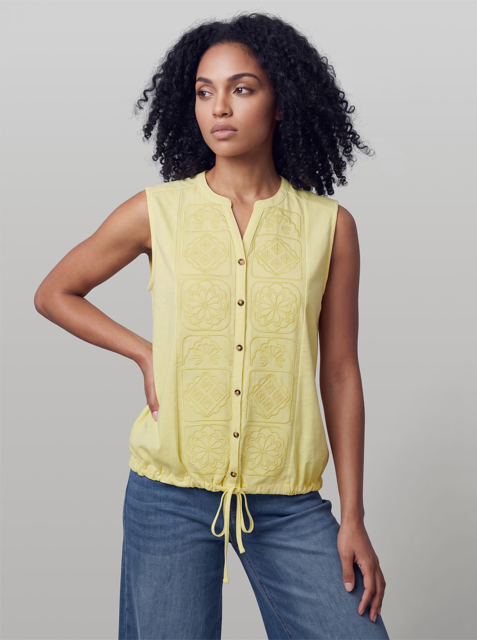 heine Blusenshirt mit Spitzeneinsatz - zitrone