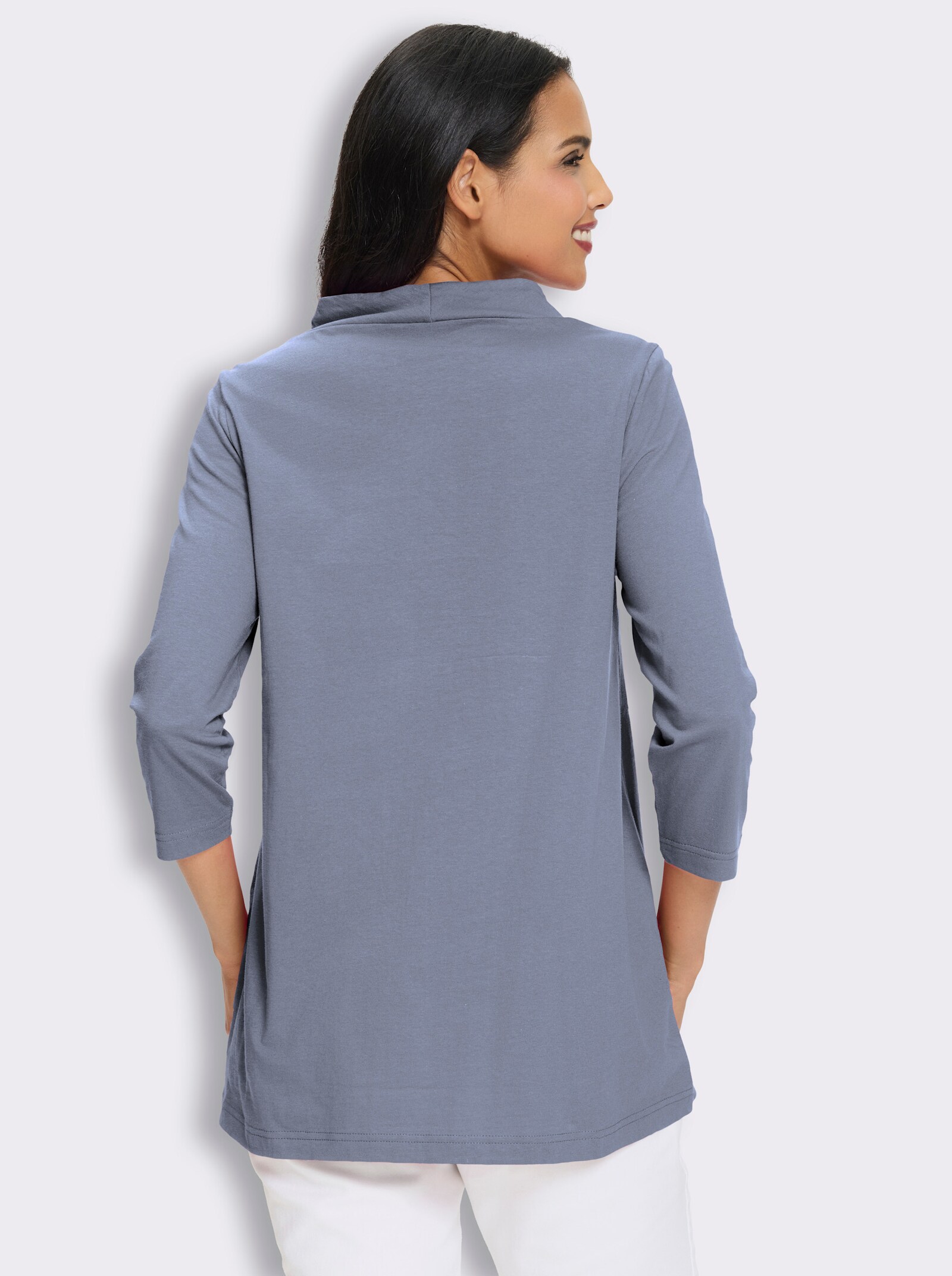 Longshirt mit Glitzersteinchen - taubenblau