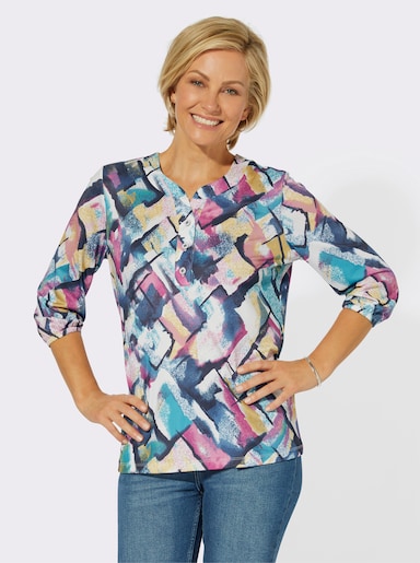 Rundhalsshirt mit Bündchen an den Ärmeln - fuchsia-marine-bedruckt